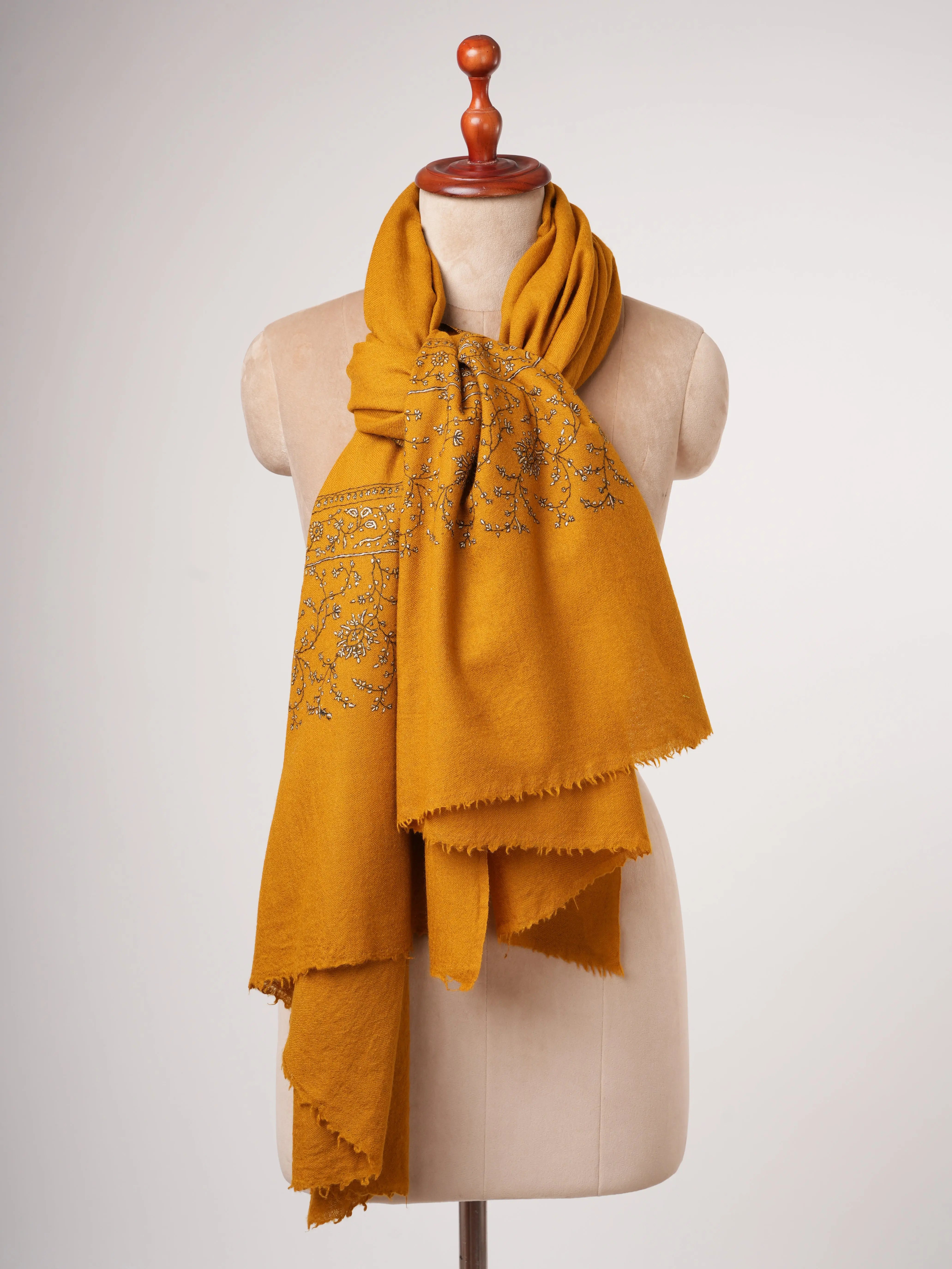 Soft Silk Wool Shawl with Hand Embroidered Palla Shahkaar