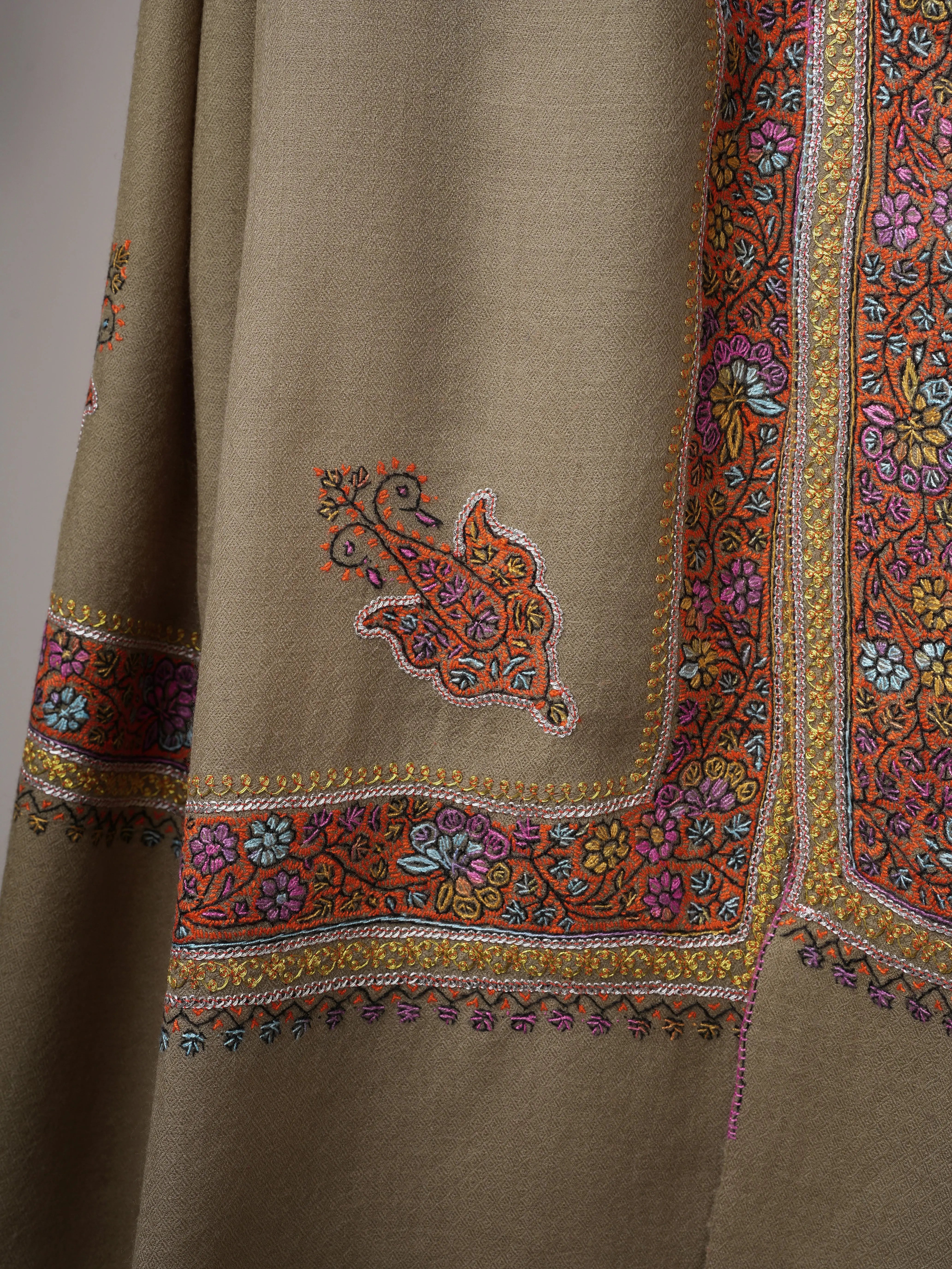 Soft Silk Wool Shawl with Tilla Hand Embroidery Shahkaar