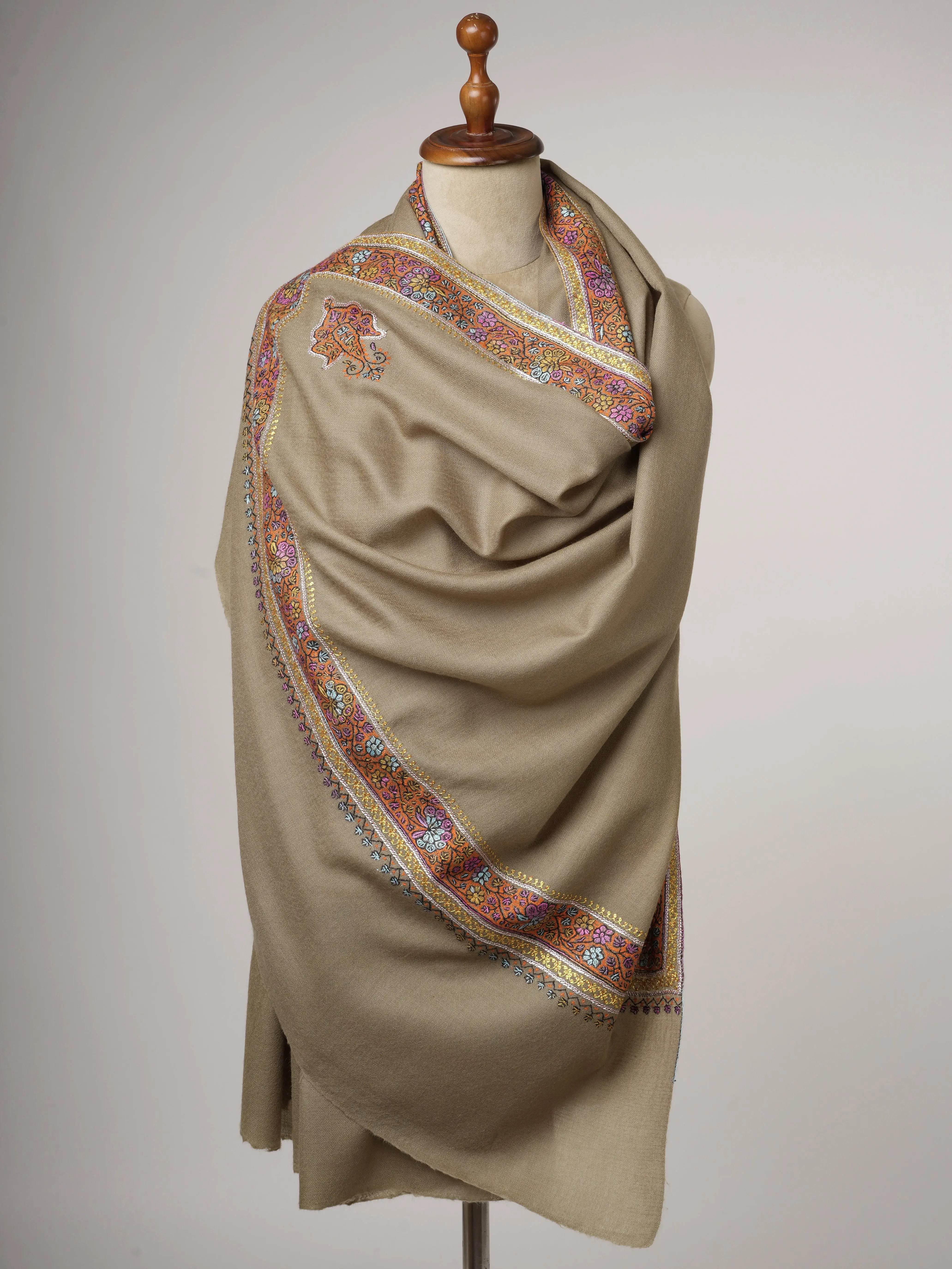 Soft Silk Wool Shawl with Tilla Hand Embroidery Shahkaar