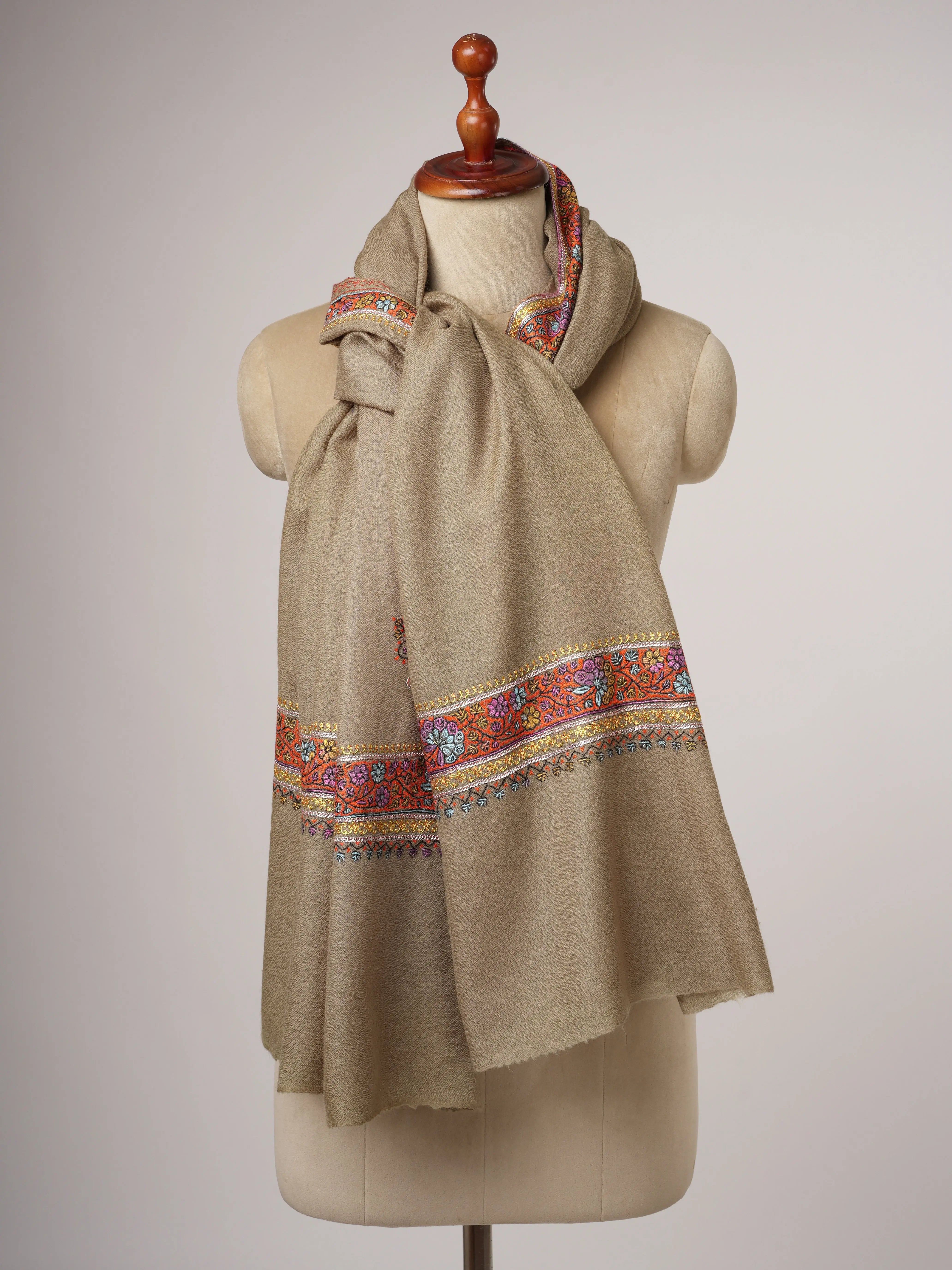Soft Silk Wool Shawl with Tilla Hand Embroidery Shahkaar