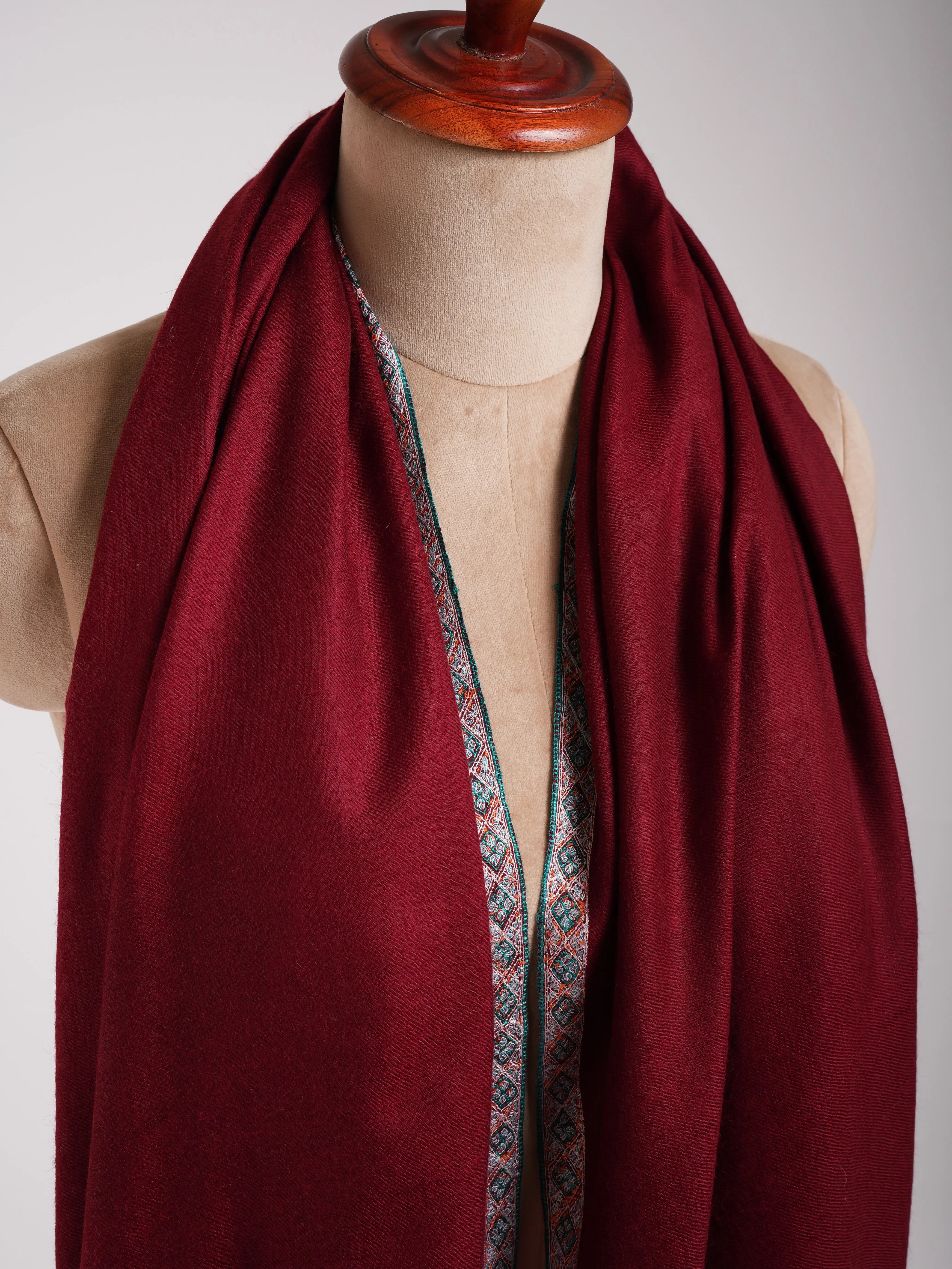 Sozni Embroidered Handmade Classic Maroon Pashmina Shawl Shahkaar