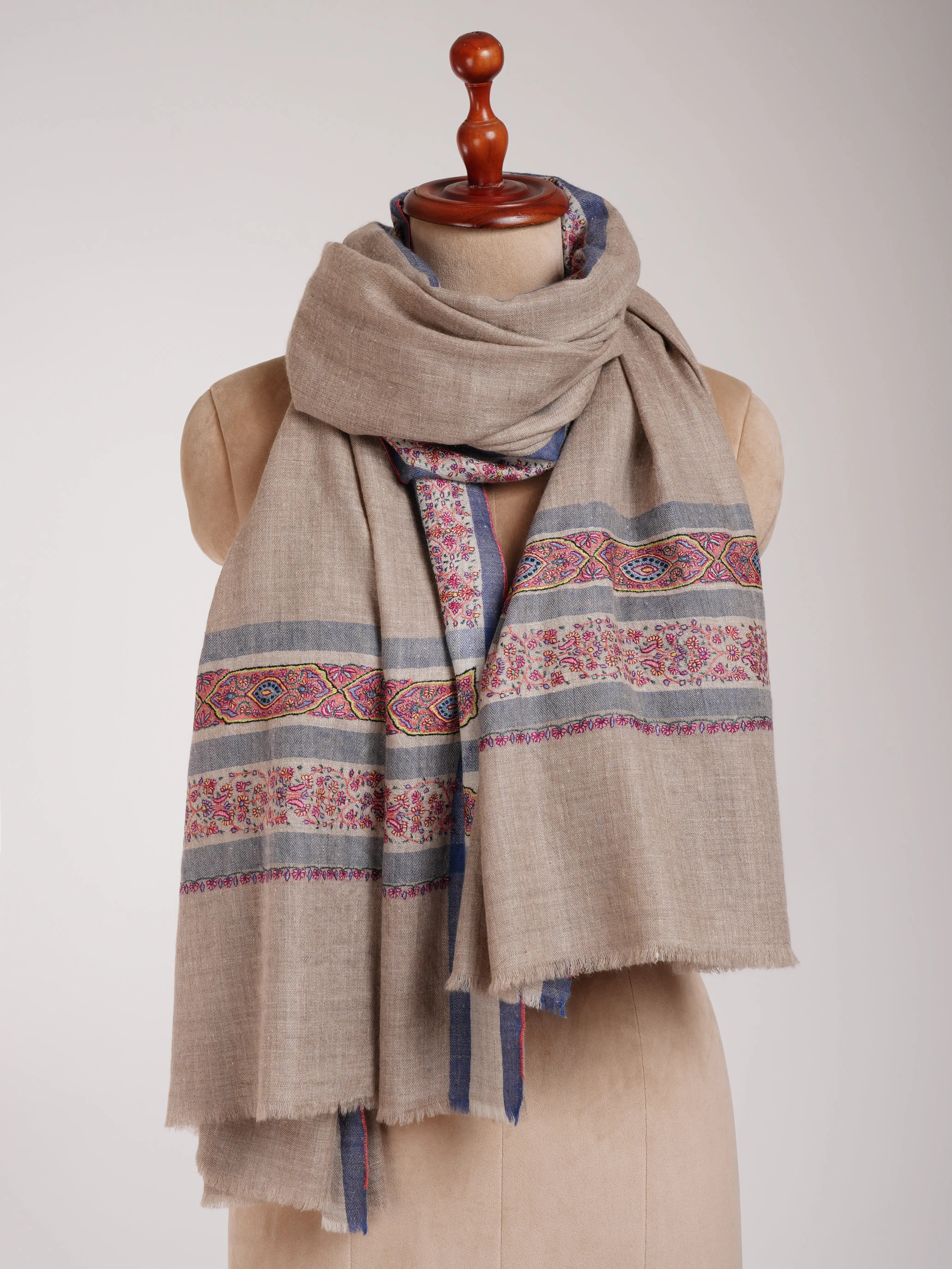 Sozni Embroidered Pure Kashmiri Pashmina Natural Shawl Shahkaar