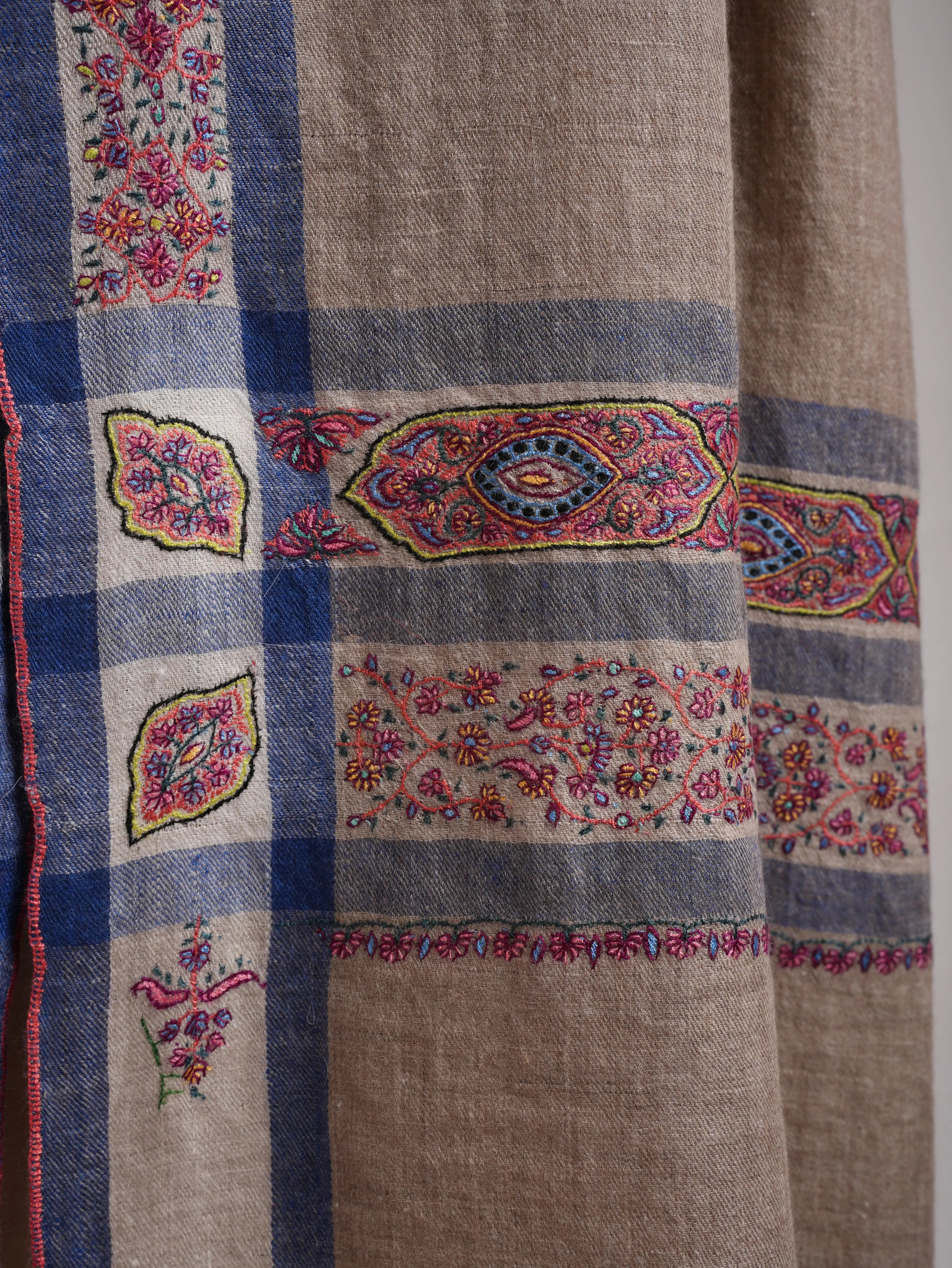 Sozni Embroidered Pure Kashmiri Pashmina Natural Shawl Shahkaar