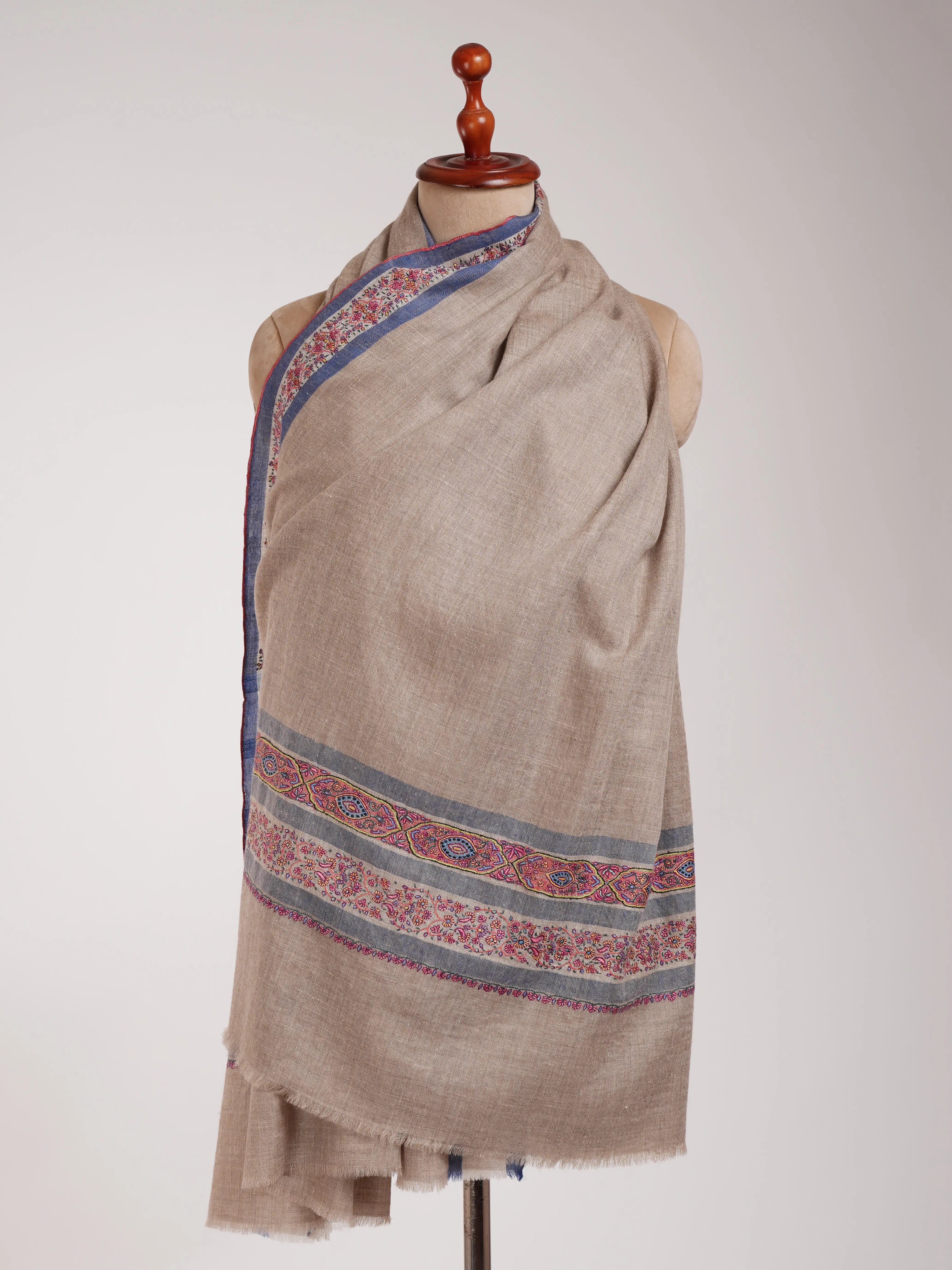 Sozni Embroidered Pure Kashmiri Pashmina Natural Shawl Shahkaar