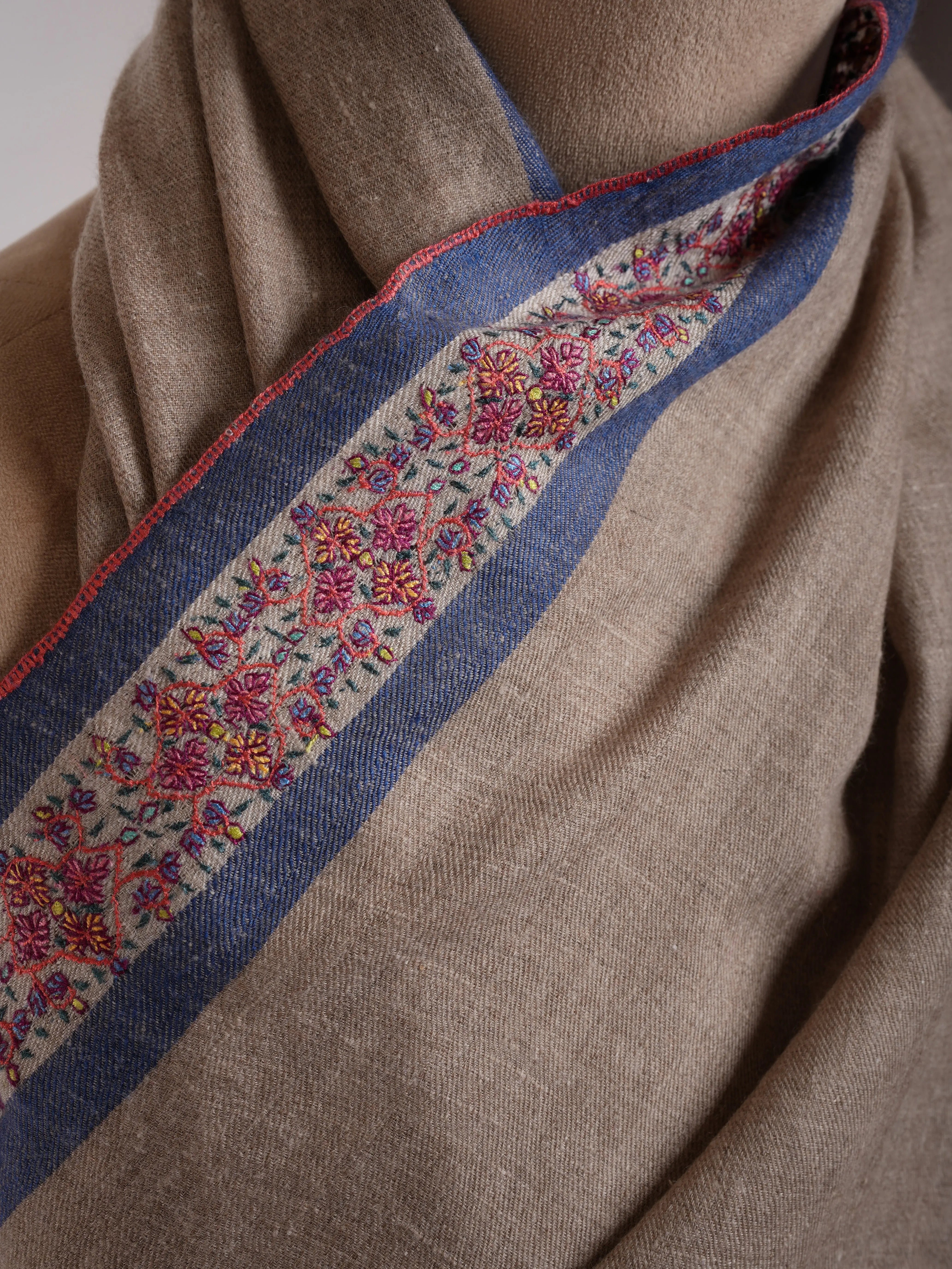 Sozni Embroidered Pure Kashmiri Pashmina Natural Shawl Shahkaar