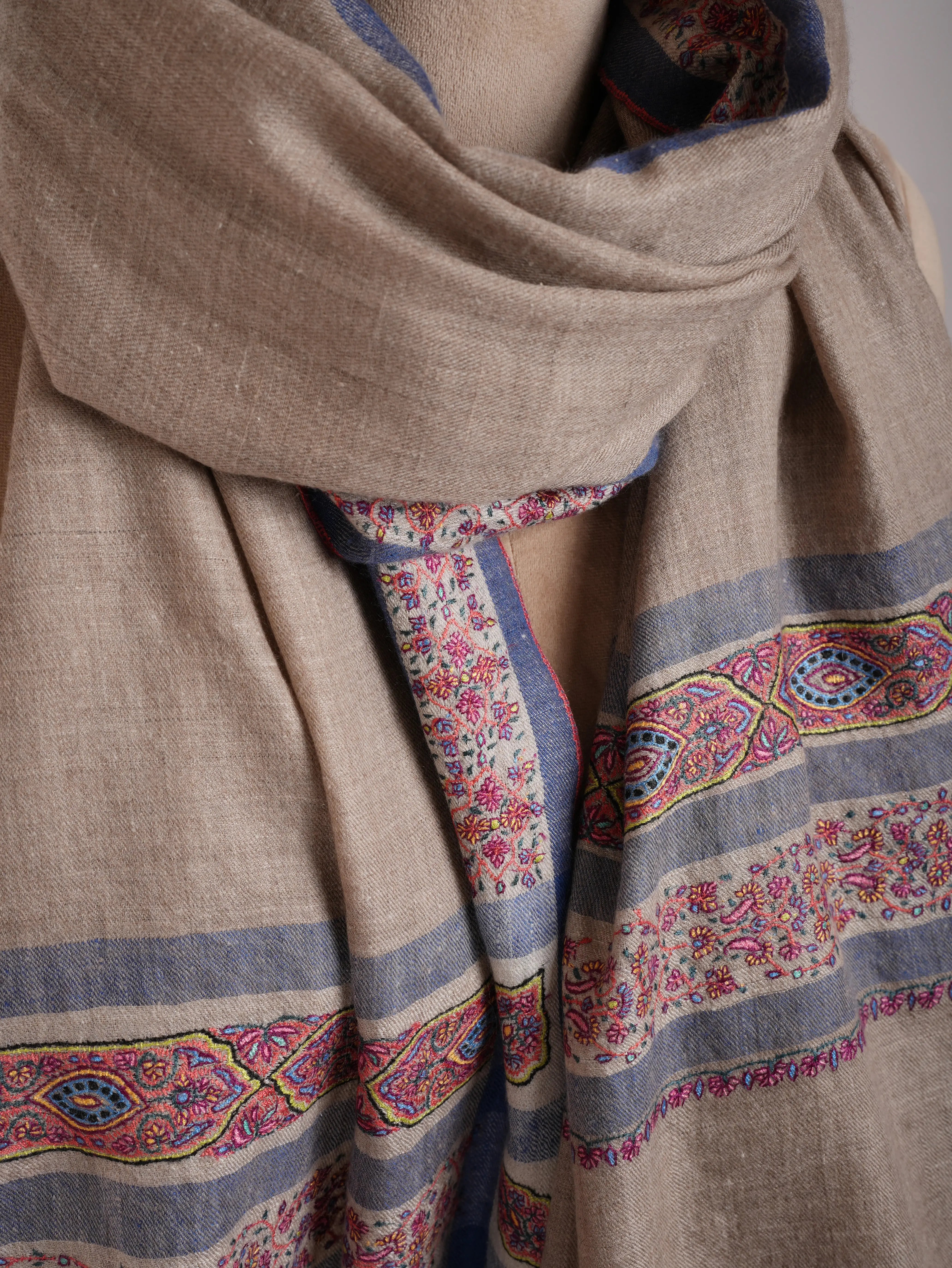 Sozni Embroidered Pure Kashmiri Pashmina Natural Shawl Shahkaar