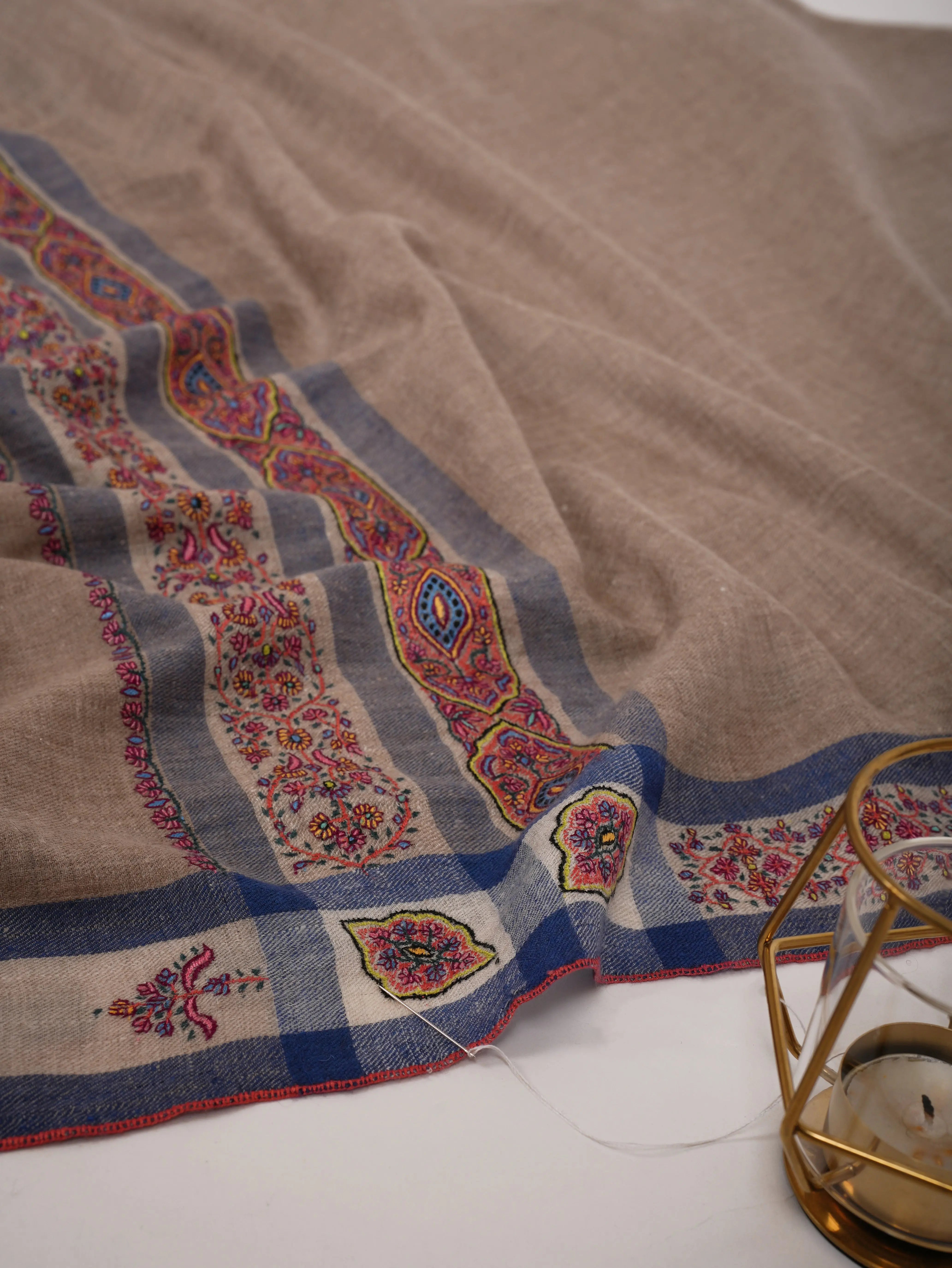 Sozni Embroidered Pure Kashmiri Pashmina Natural Shawl Shahkaar