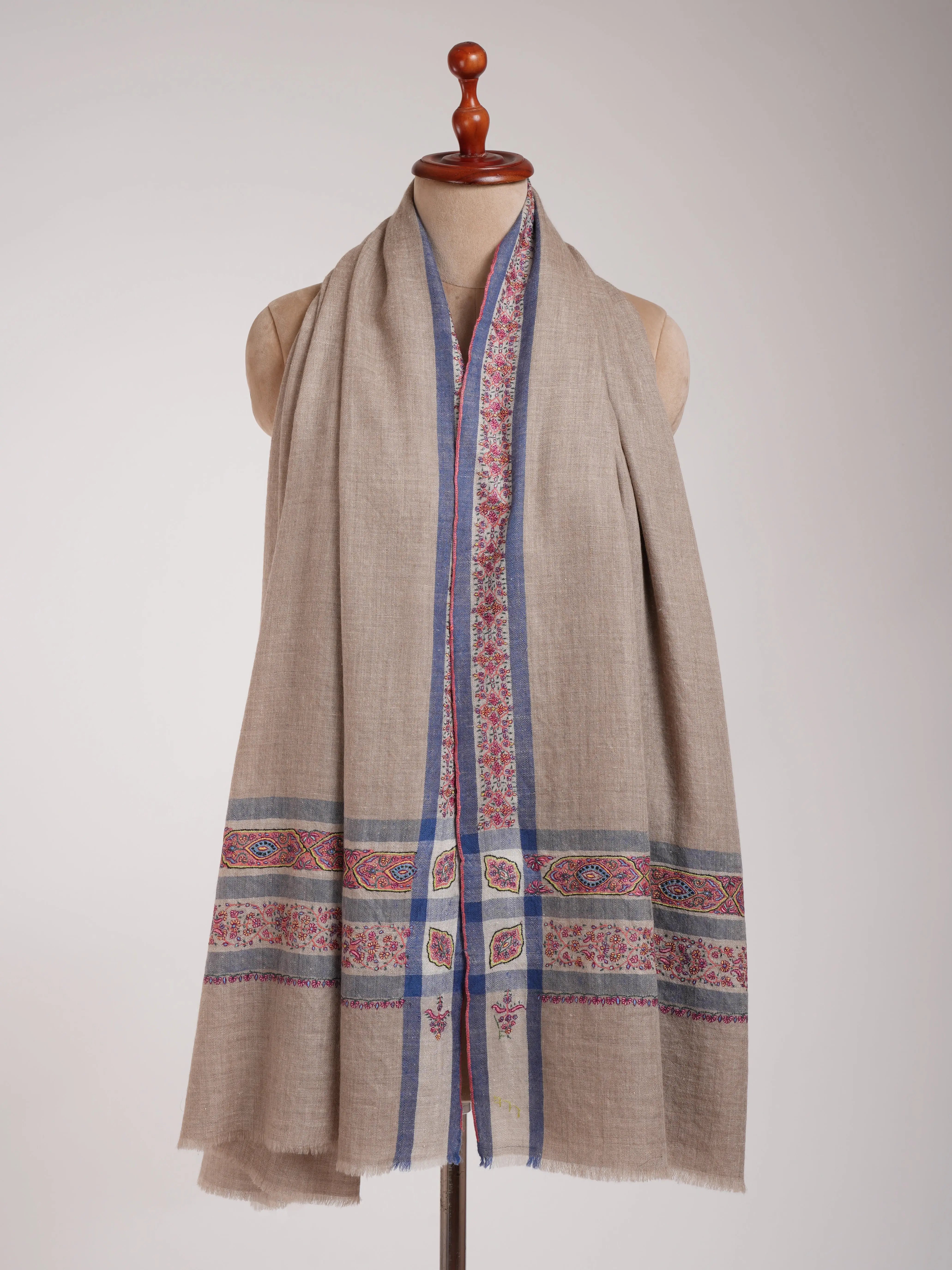 Sozni Embroidered Pure Kashmiri Pashmina Natural Shawl Shahkaar