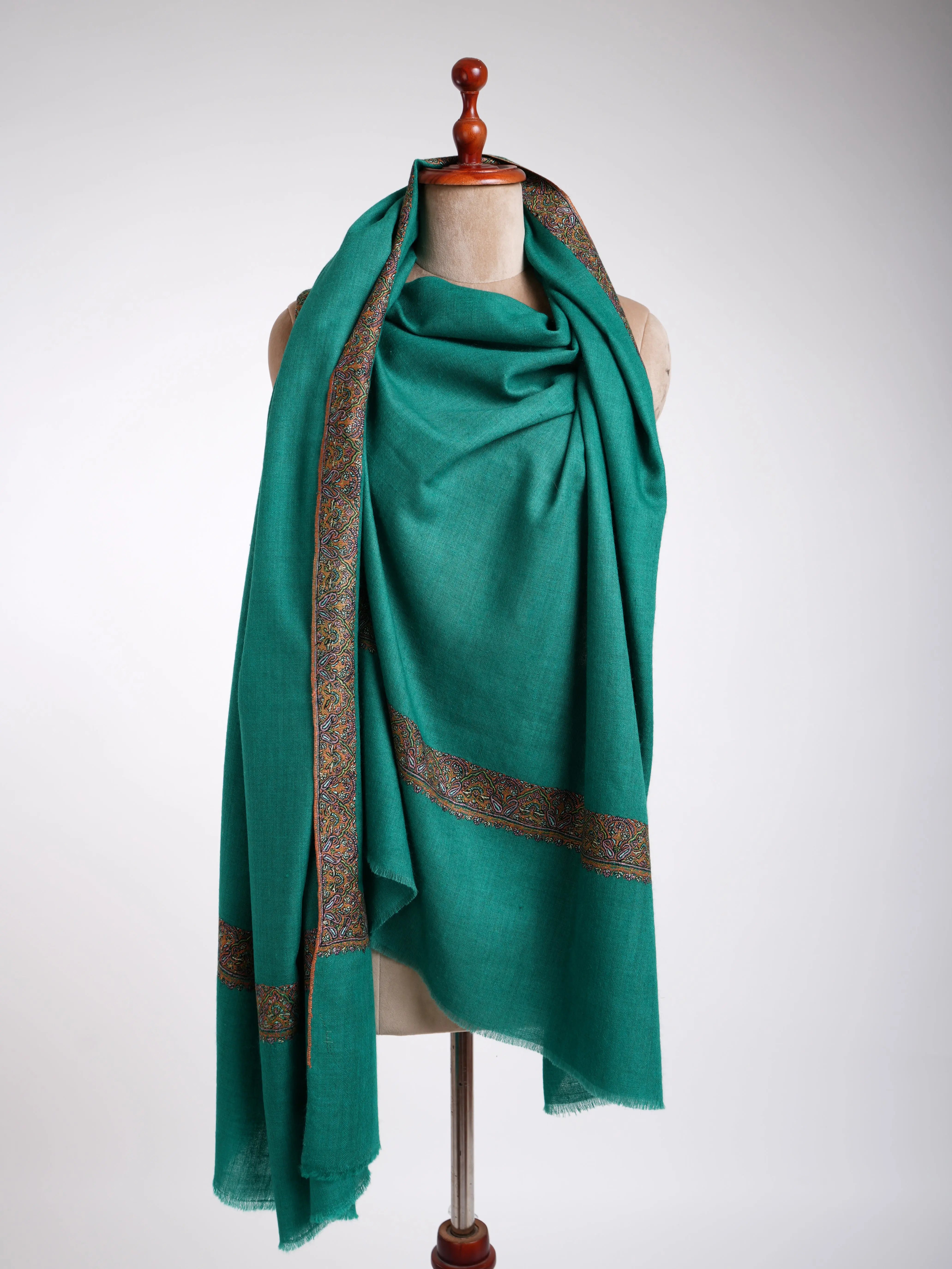 Sozni Embroidery Dark Green Pashmina Shahkaar