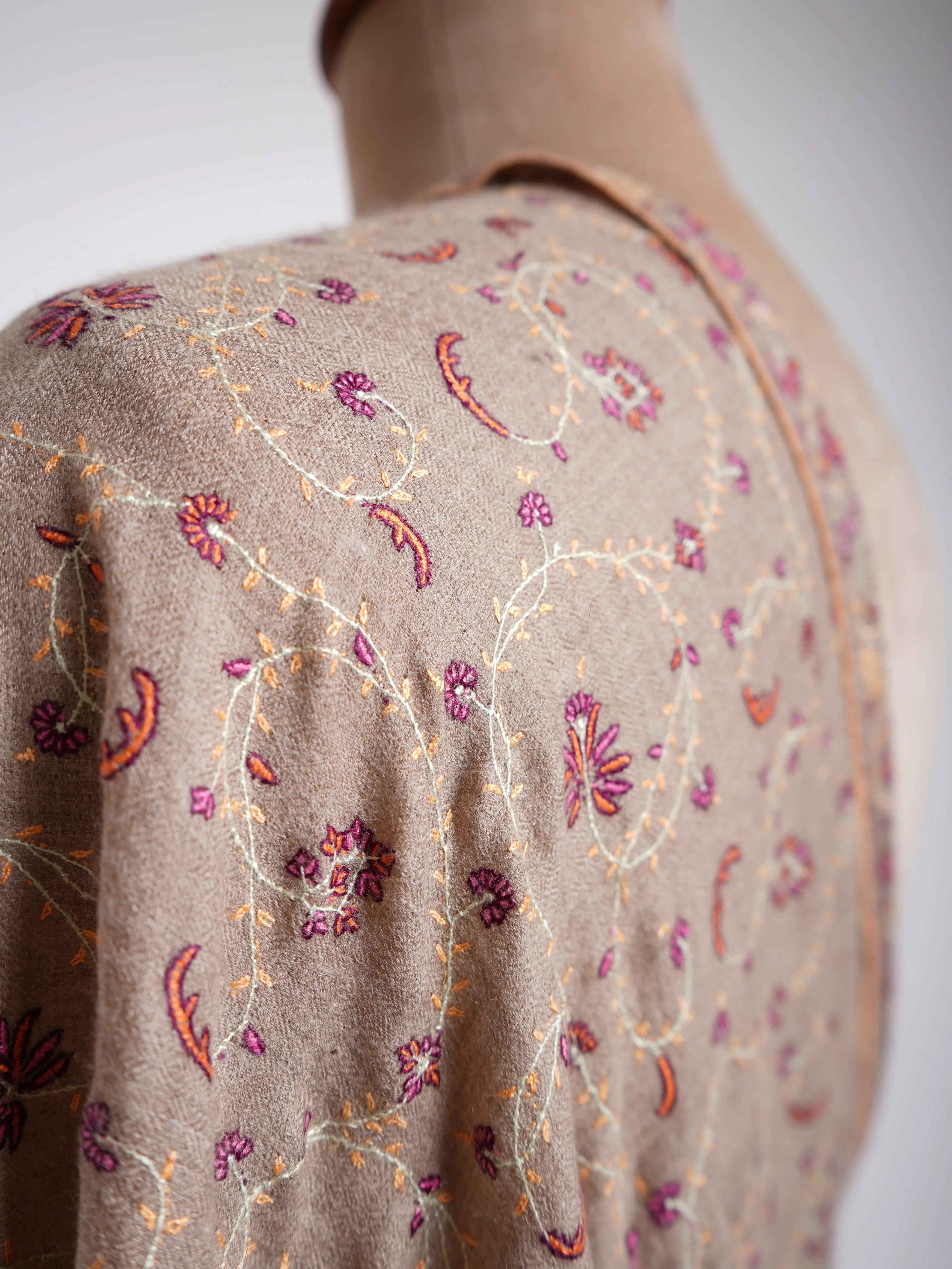Sozni Embroidery Kashmiri Pashmina Shawl Natural Shahkaar
