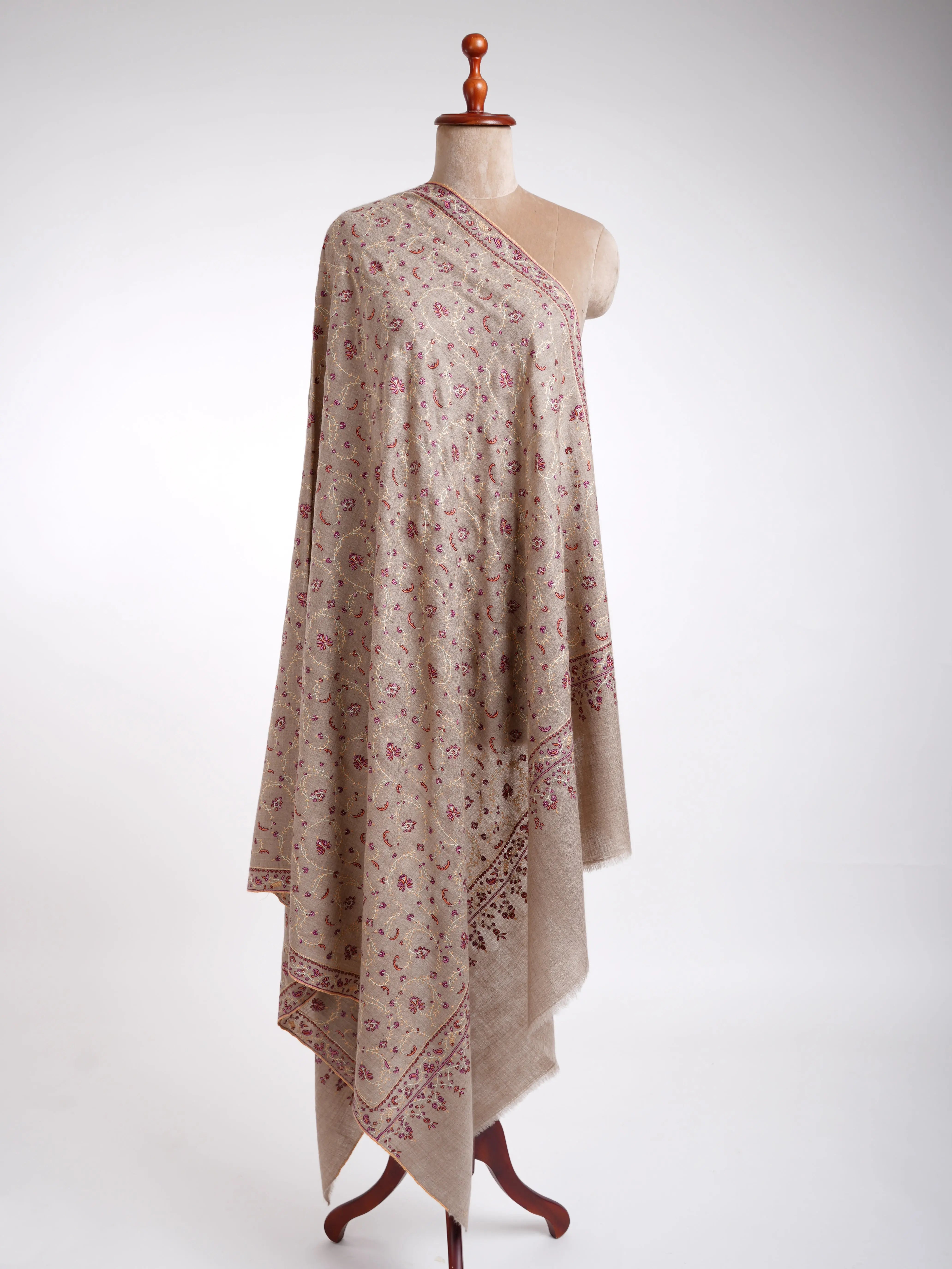 Sozni Embroidery Kashmiri Pashmina Shawl Natural Shahkaar