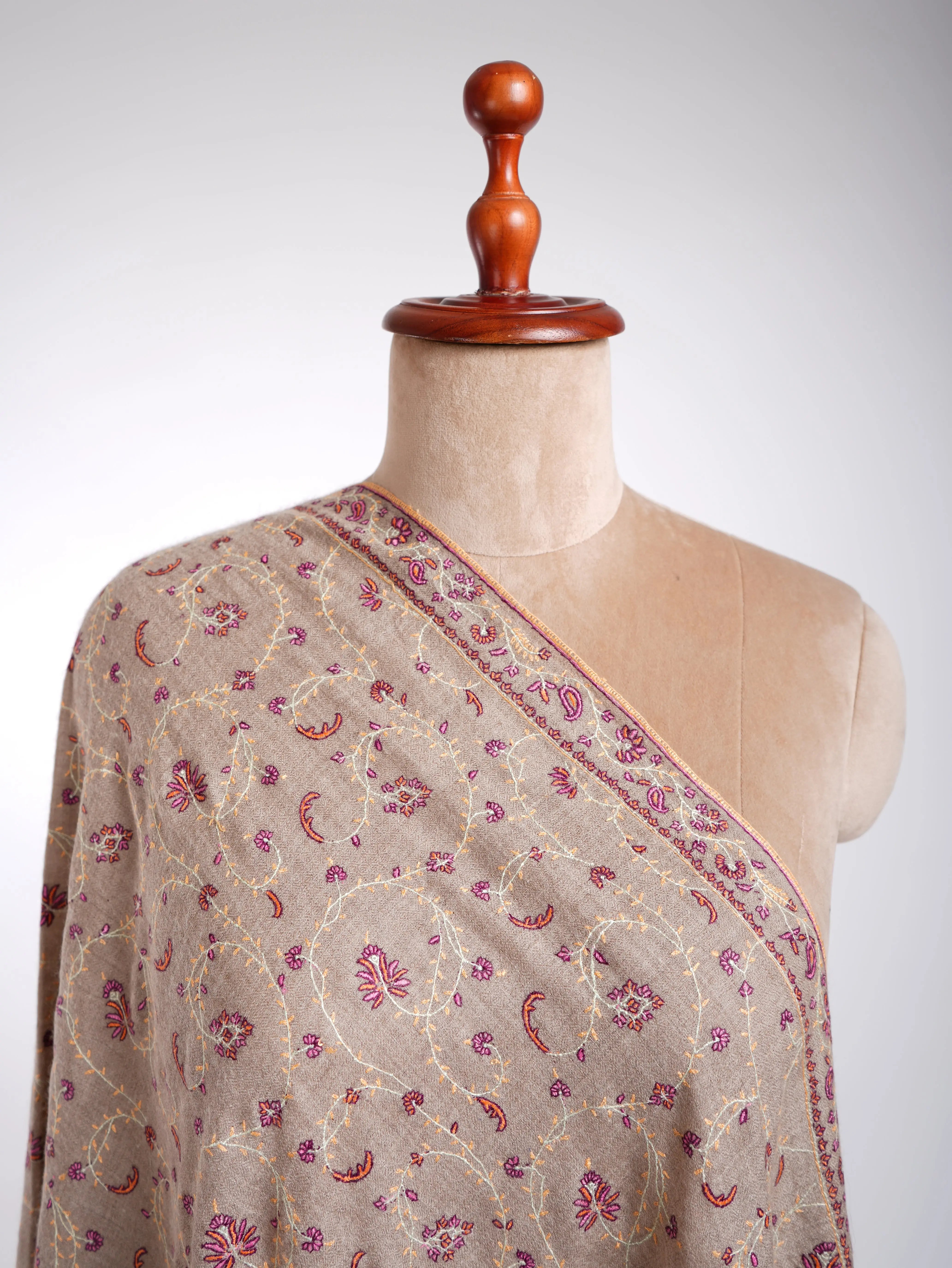 Sozni Embroidery Kashmiri Pashmina Shawl Natural Shahkaar