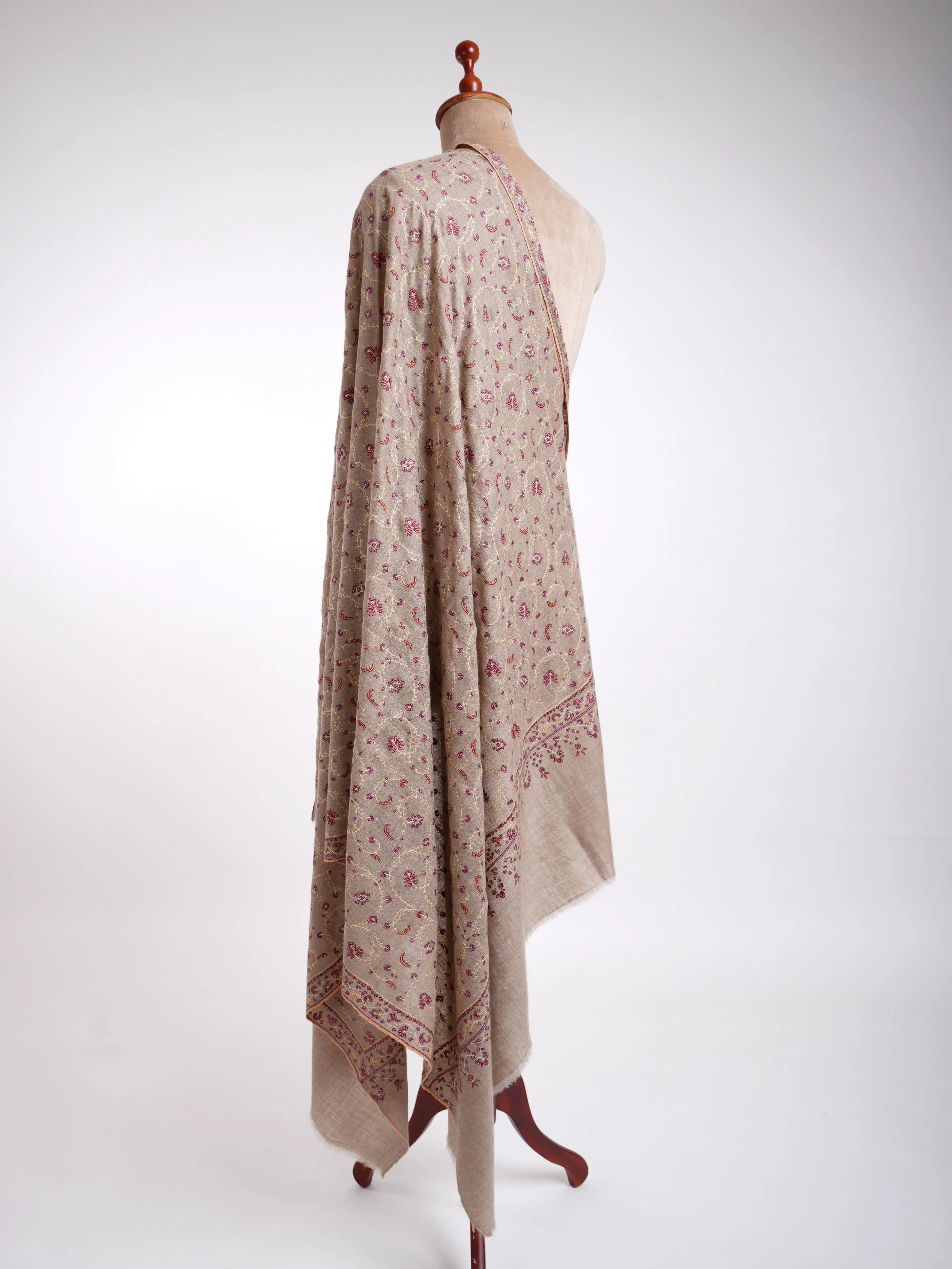 Sozni Embroidery Kashmiri Pashmina Shawl Natural Shahkaar