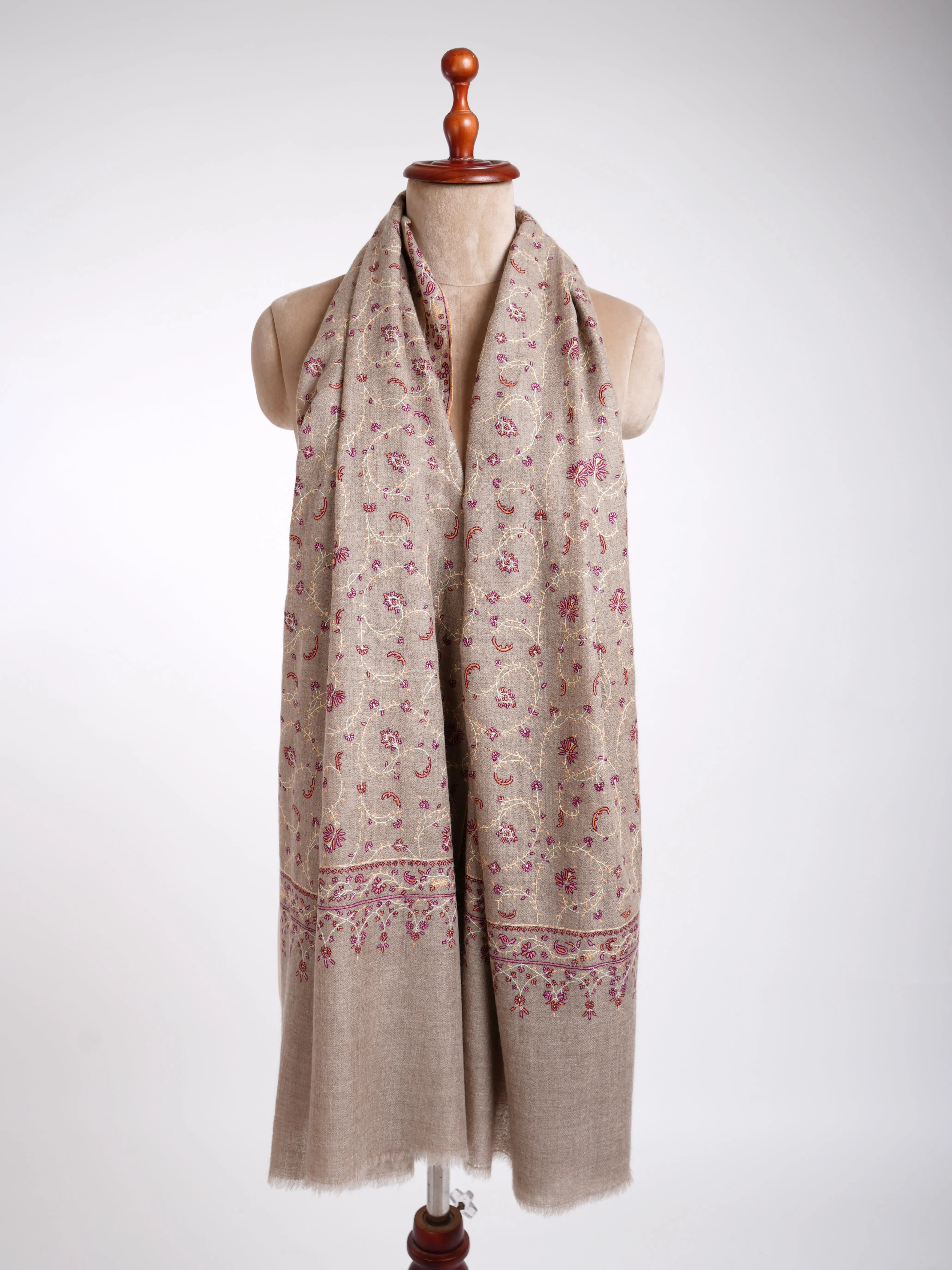 Sozni Embroidery Kashmiri Pashmina Shawl Natural Shahkaar