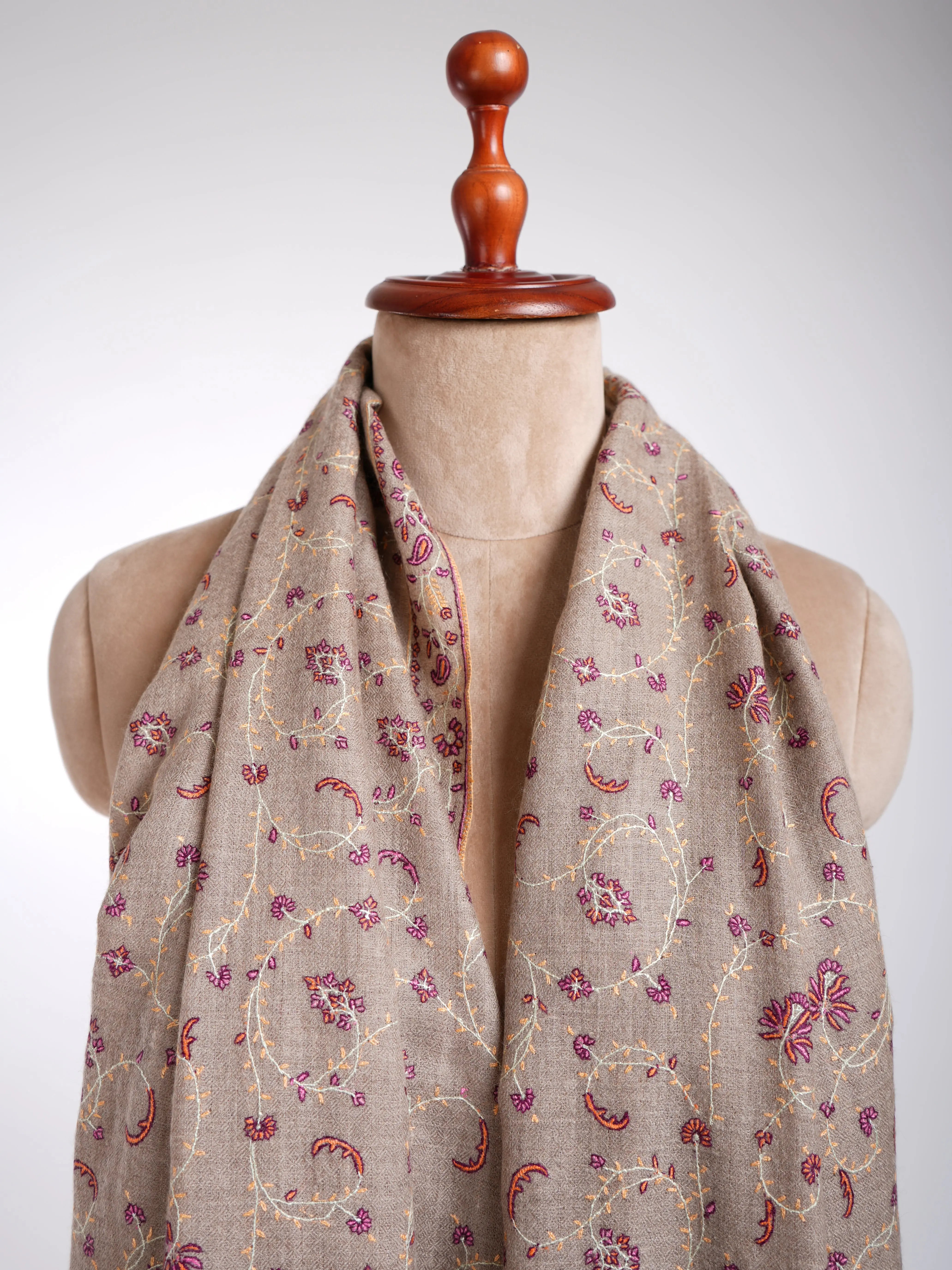 Sozni Embroidery Kashmiri Pashmina Shawl Natural Shahkaar