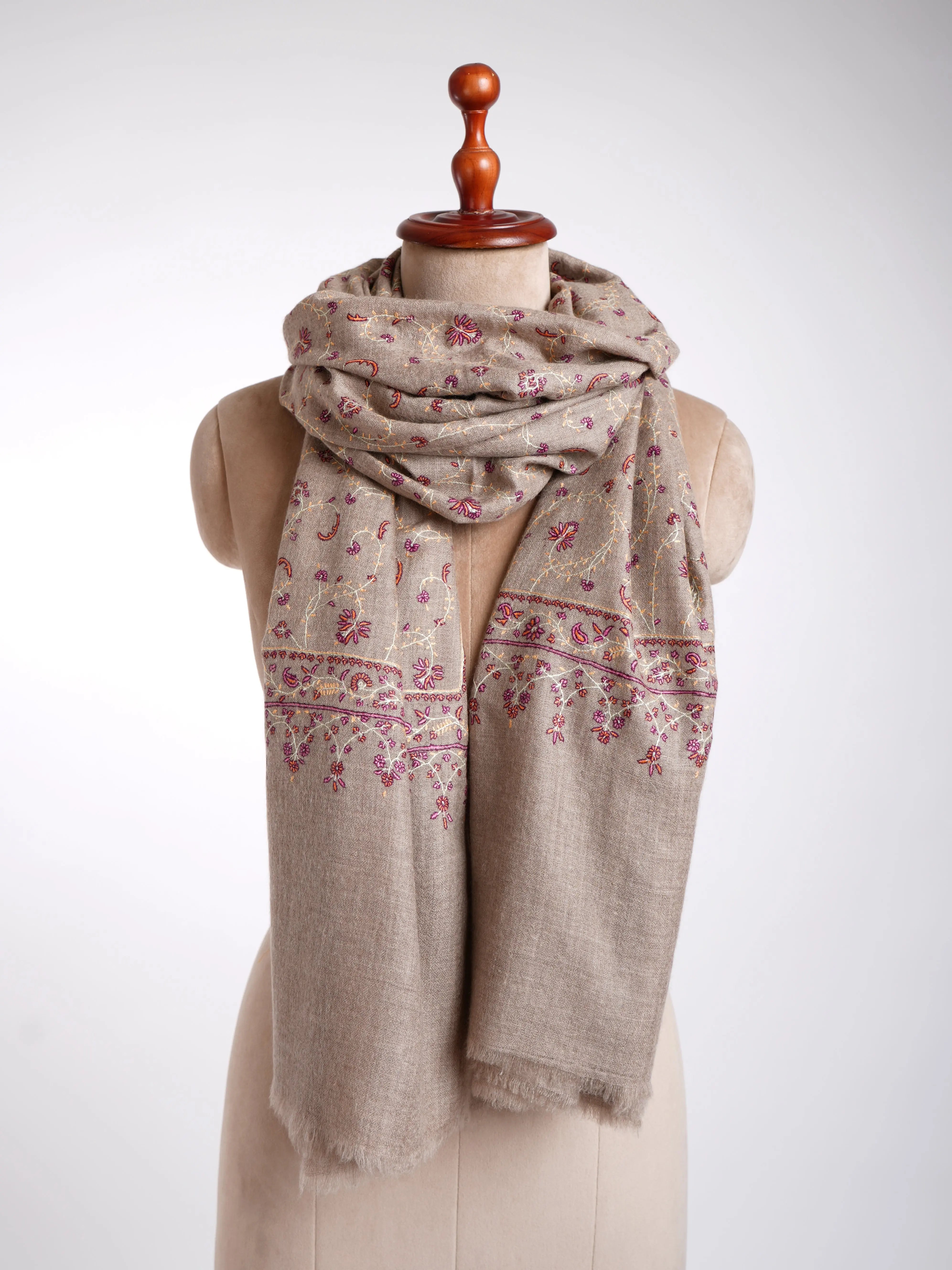 Sozni Embroidery Kashmiri Pashmina Shawl Natural Shahkaar