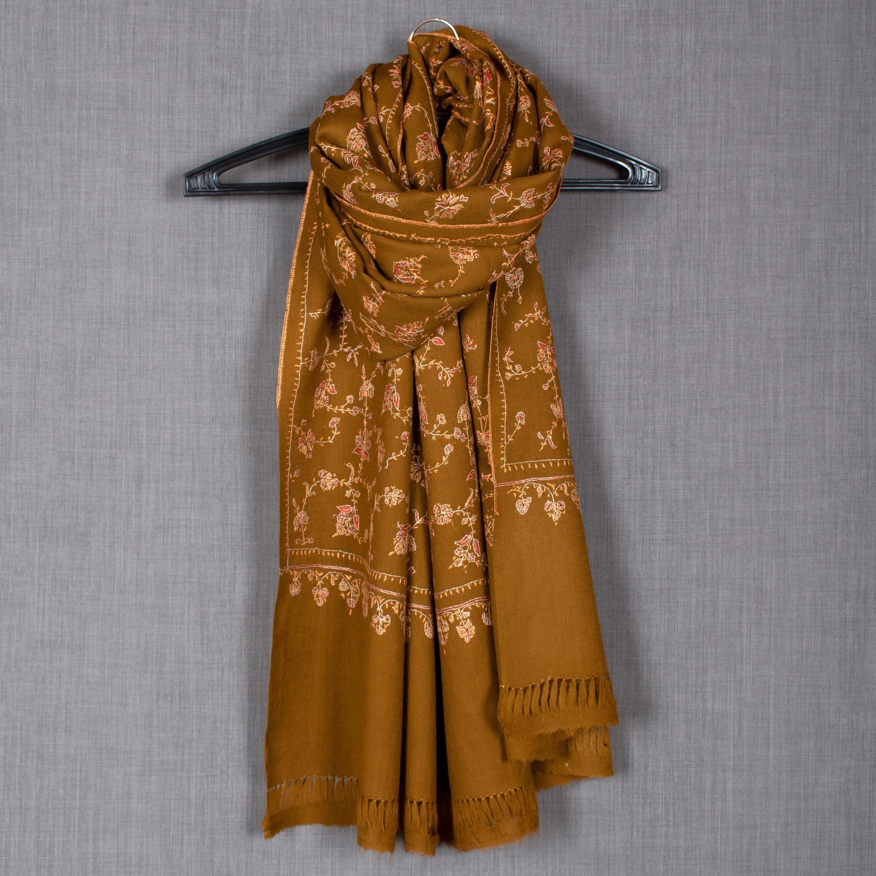 Sozni Fine Wool Scarf, Hand Embroided in Kashmir, 28x80" Shahkaar