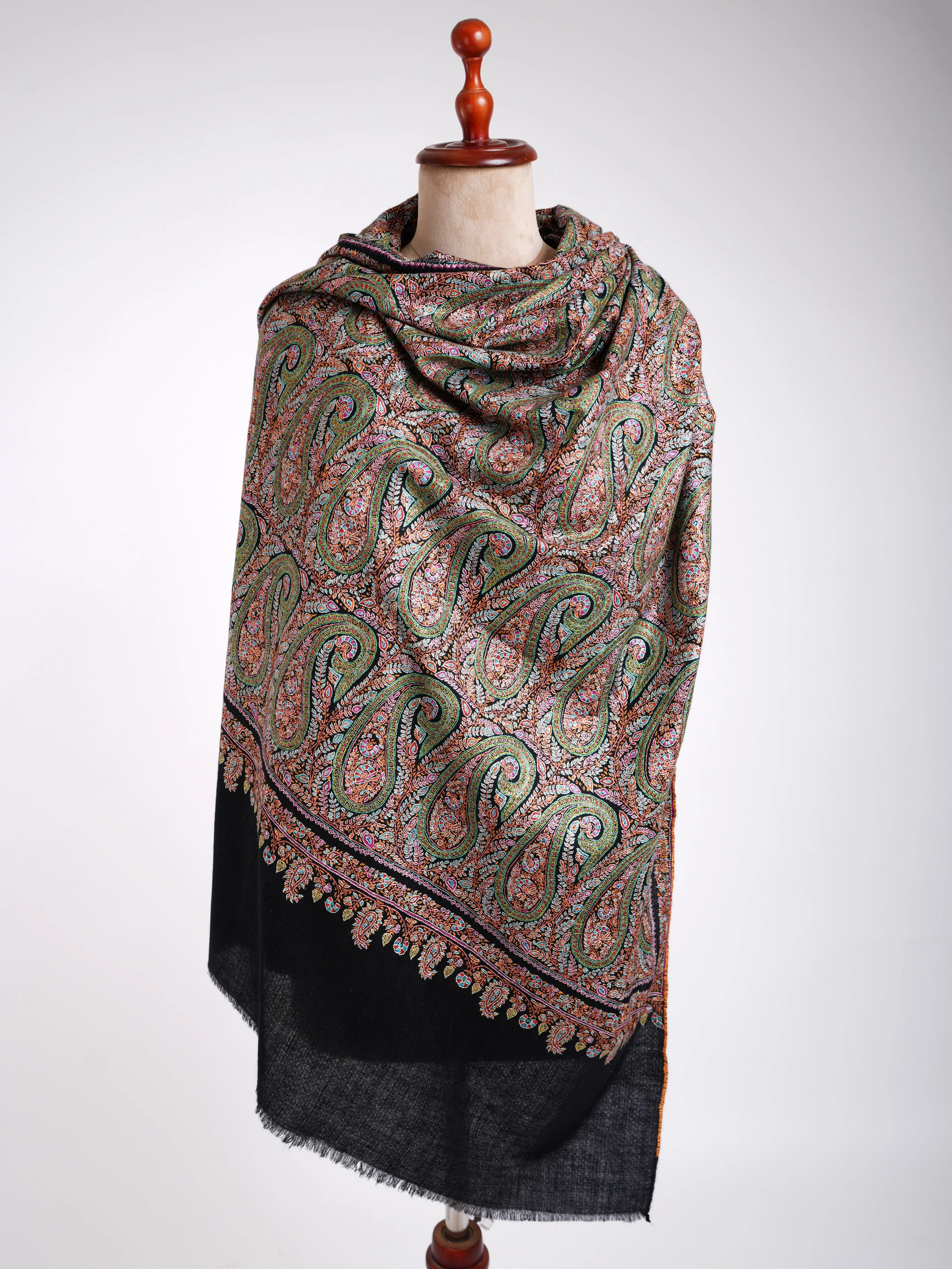 Sozni Hand Embroidery Kashmiri Pashmina Shawl Black Shahkaar