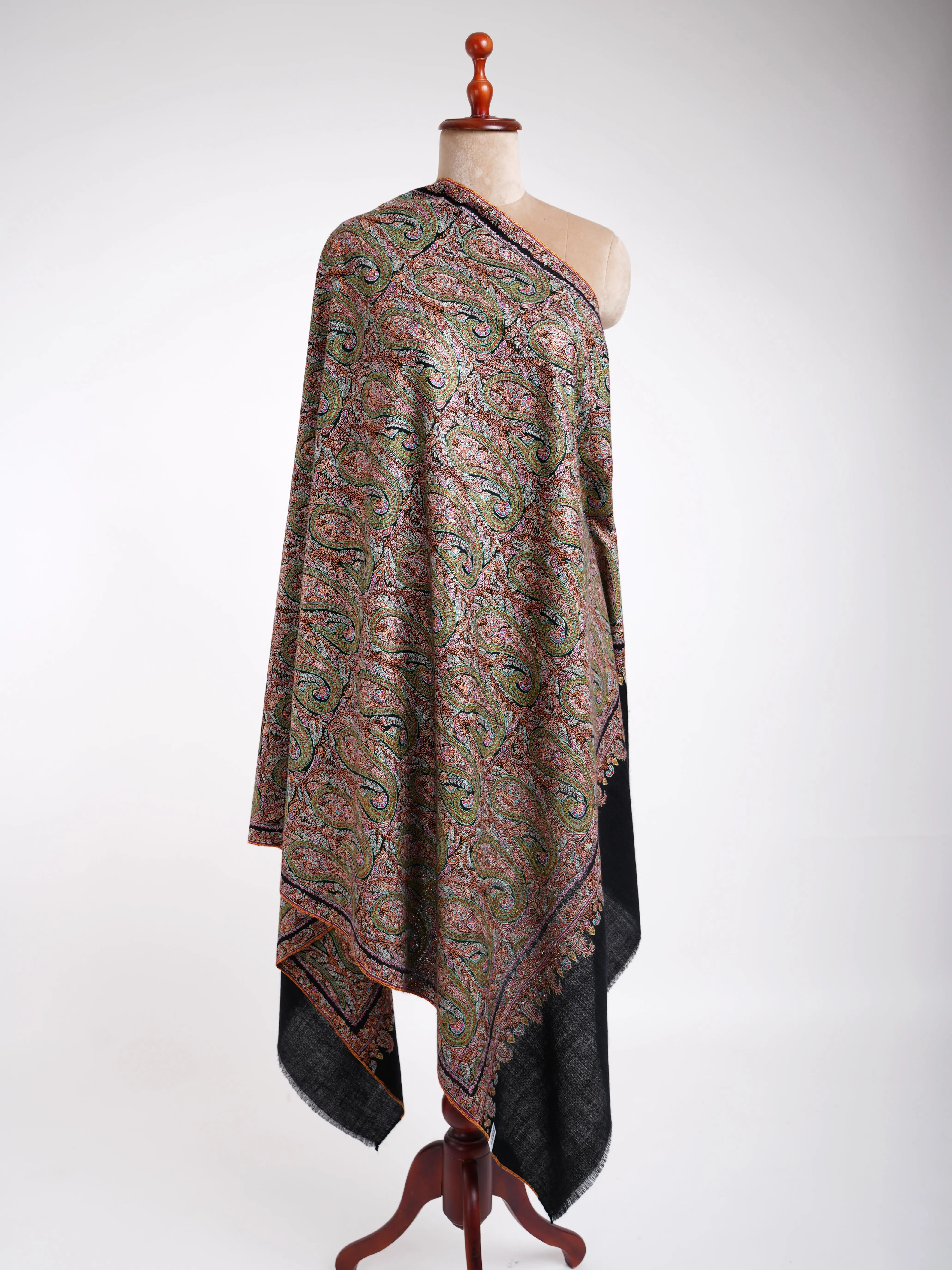 Sozni Hand Embroidery Kashmiri Pashmina Shawl Black Shahkaar