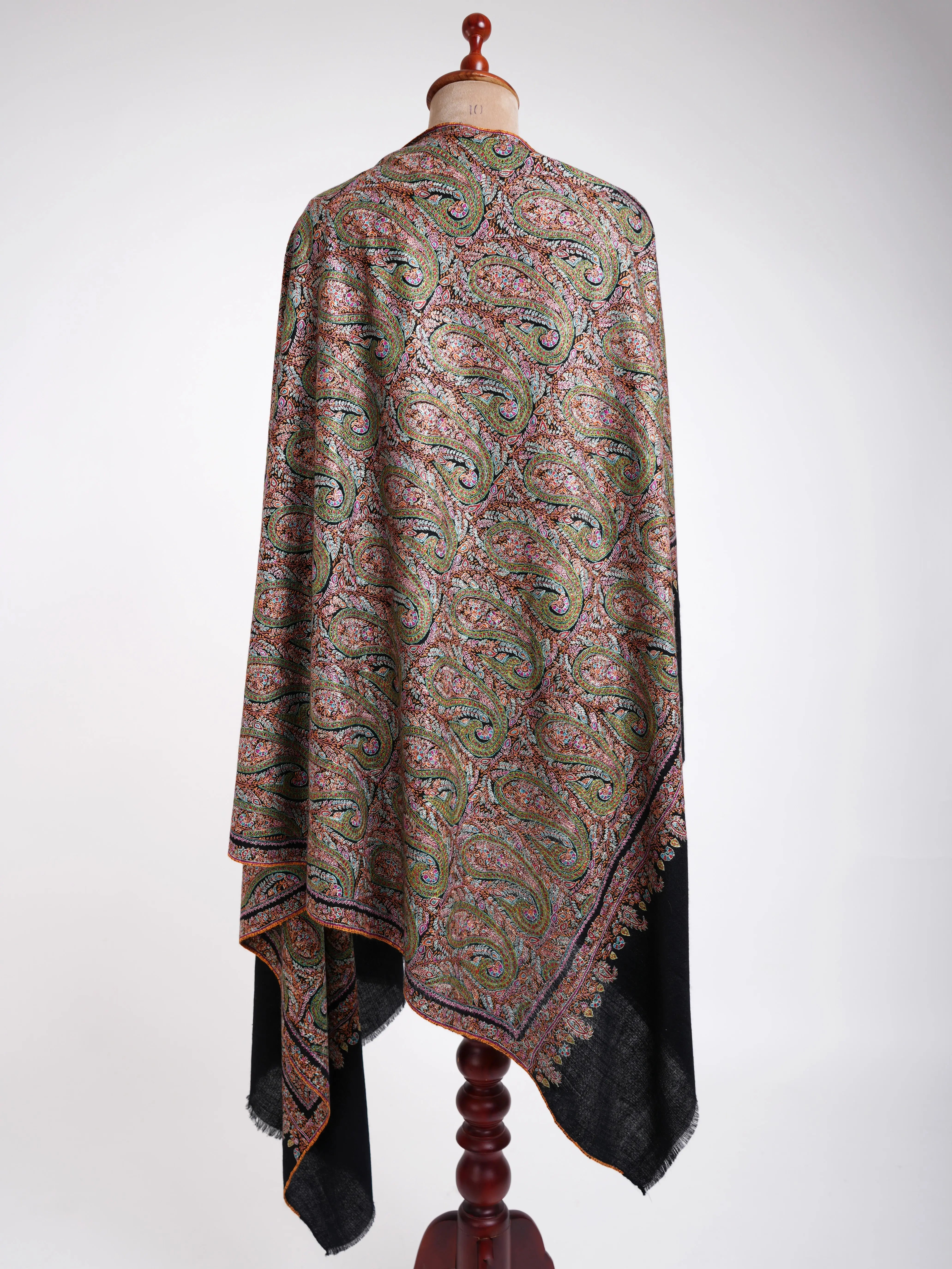 Sozni Hand Embroidery Kashmiri Pashmina Shawl Black Shahkaar