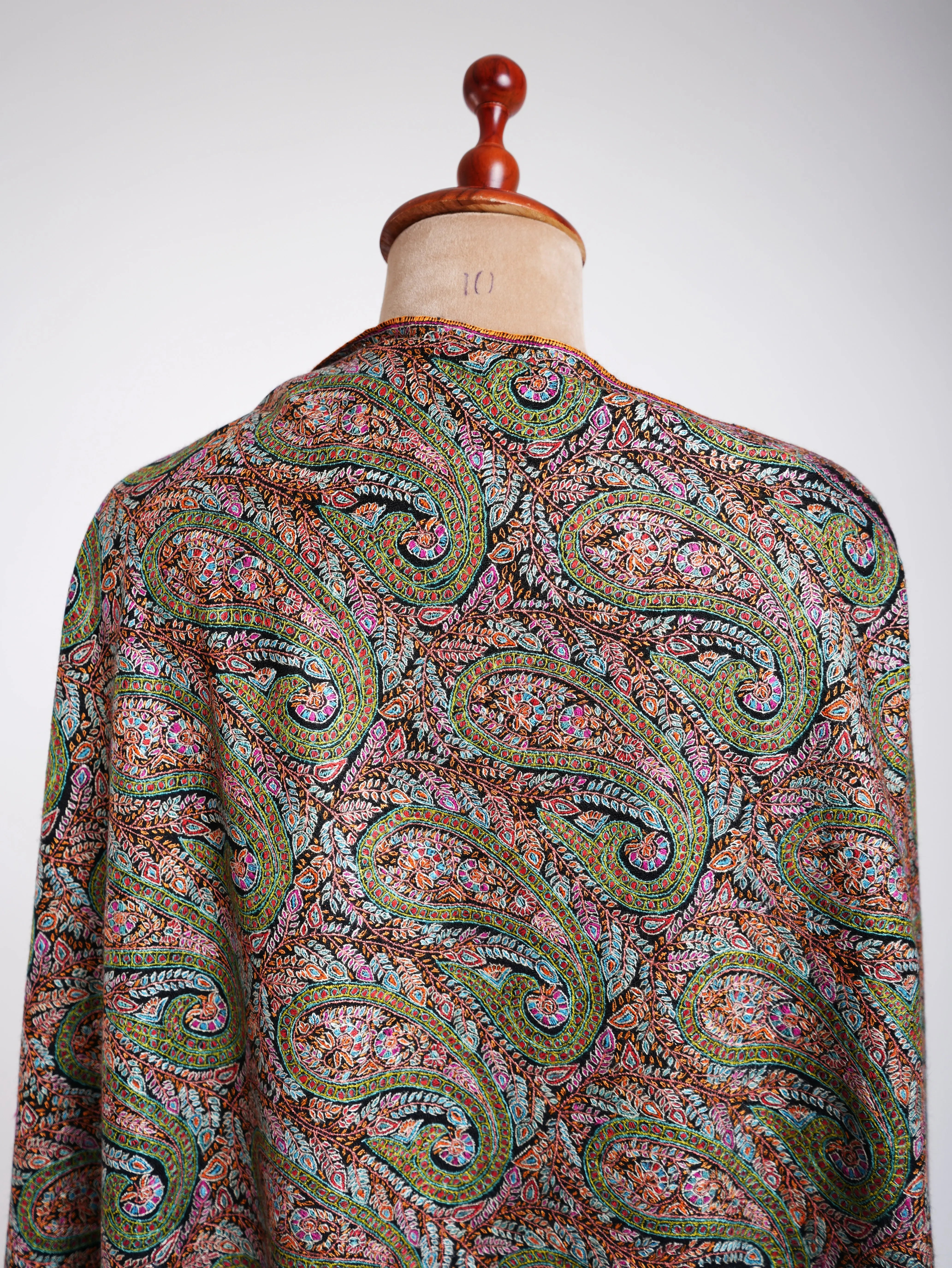 Sozni Hand Embroidery Kashmiri Pashmina Shawl Black Shahkaar