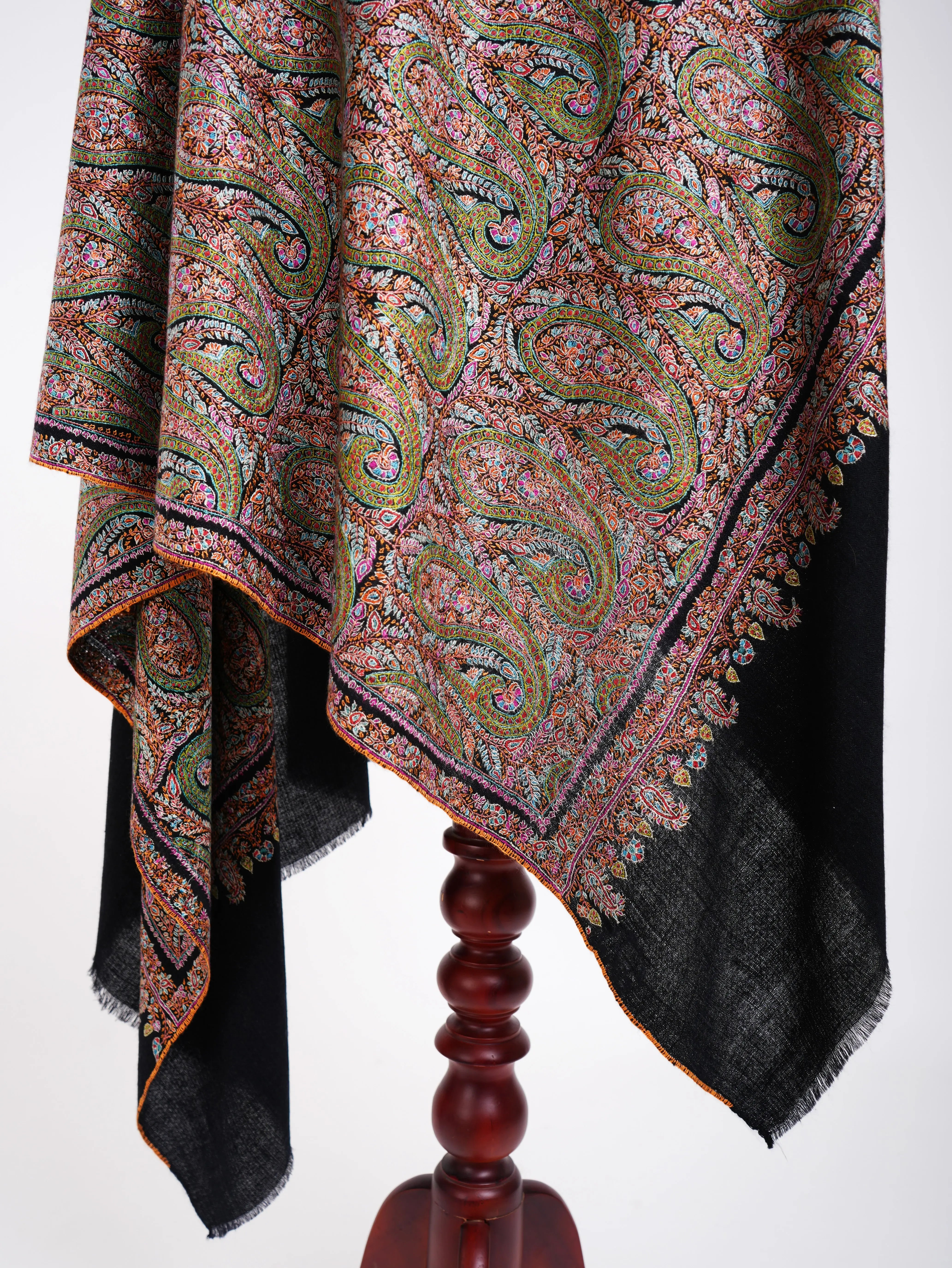 Sozni Hand Embroidery Kashmiri Pashmina Shawl Black Shahkaar