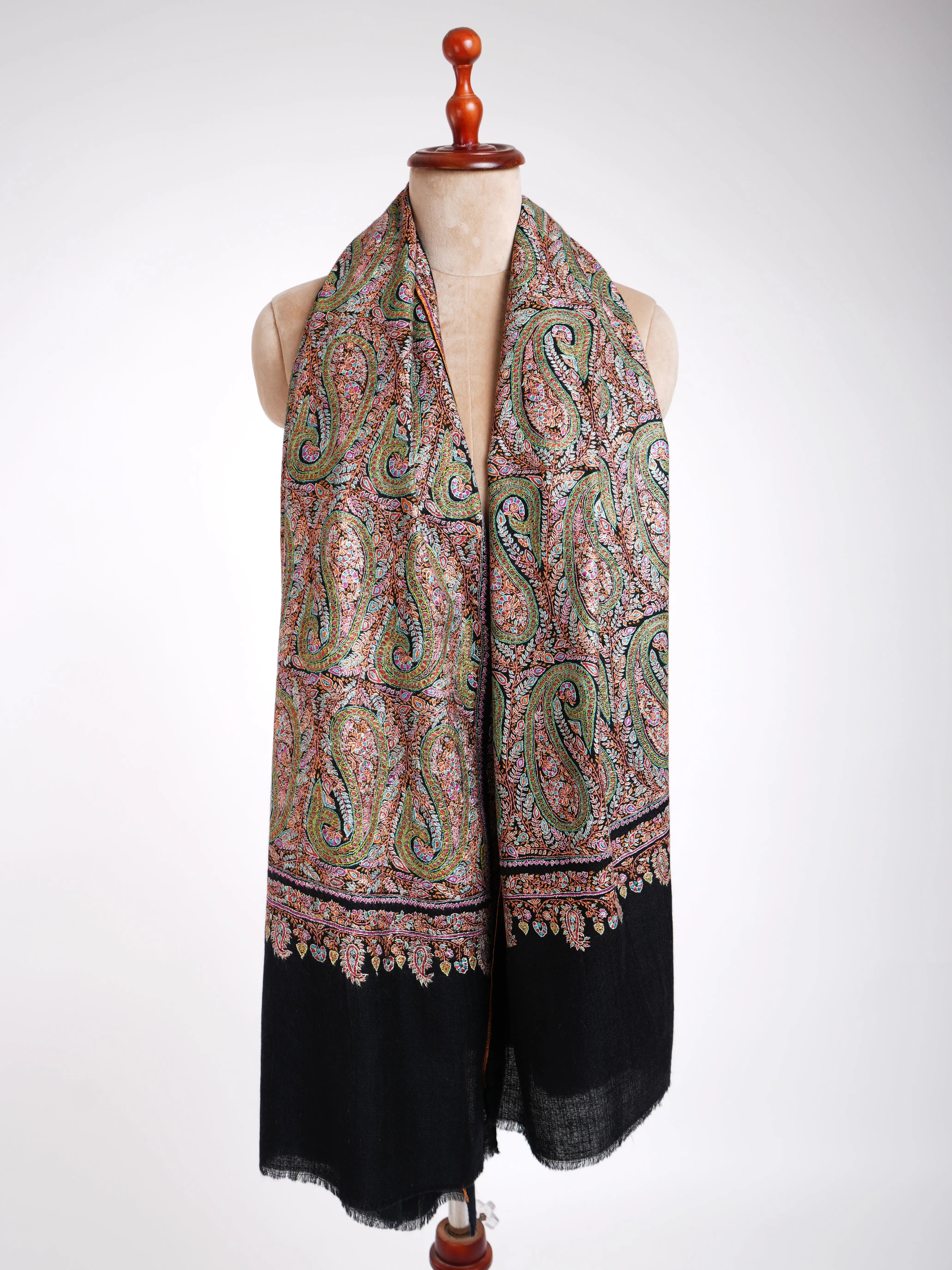 Sozni Hand Embroidery Kashmiri Pashmina Shawl Black Shahkaar