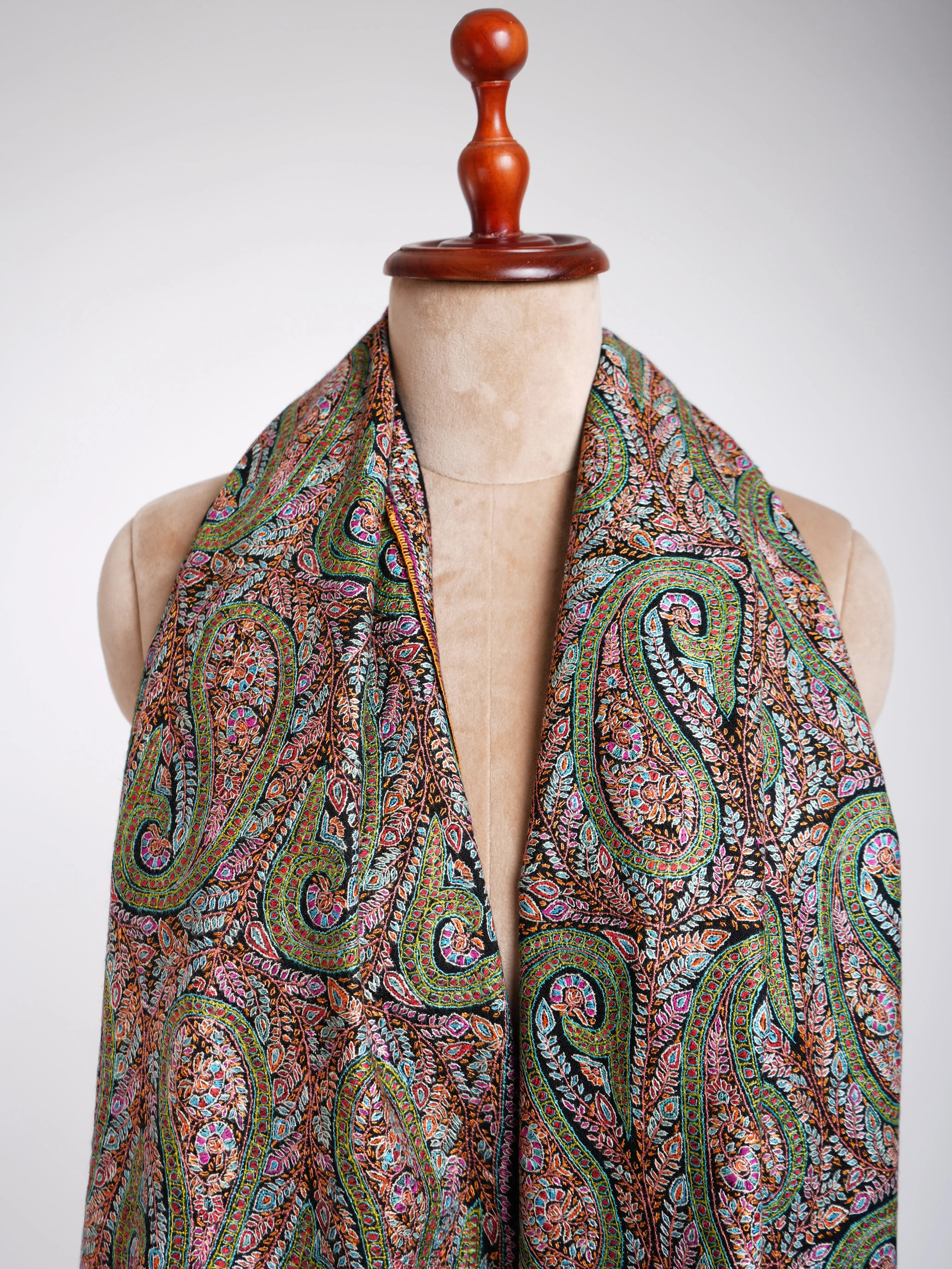 Sozni Hand Embroidery Kashmiri Pashmina Shawl Black Shahkaar