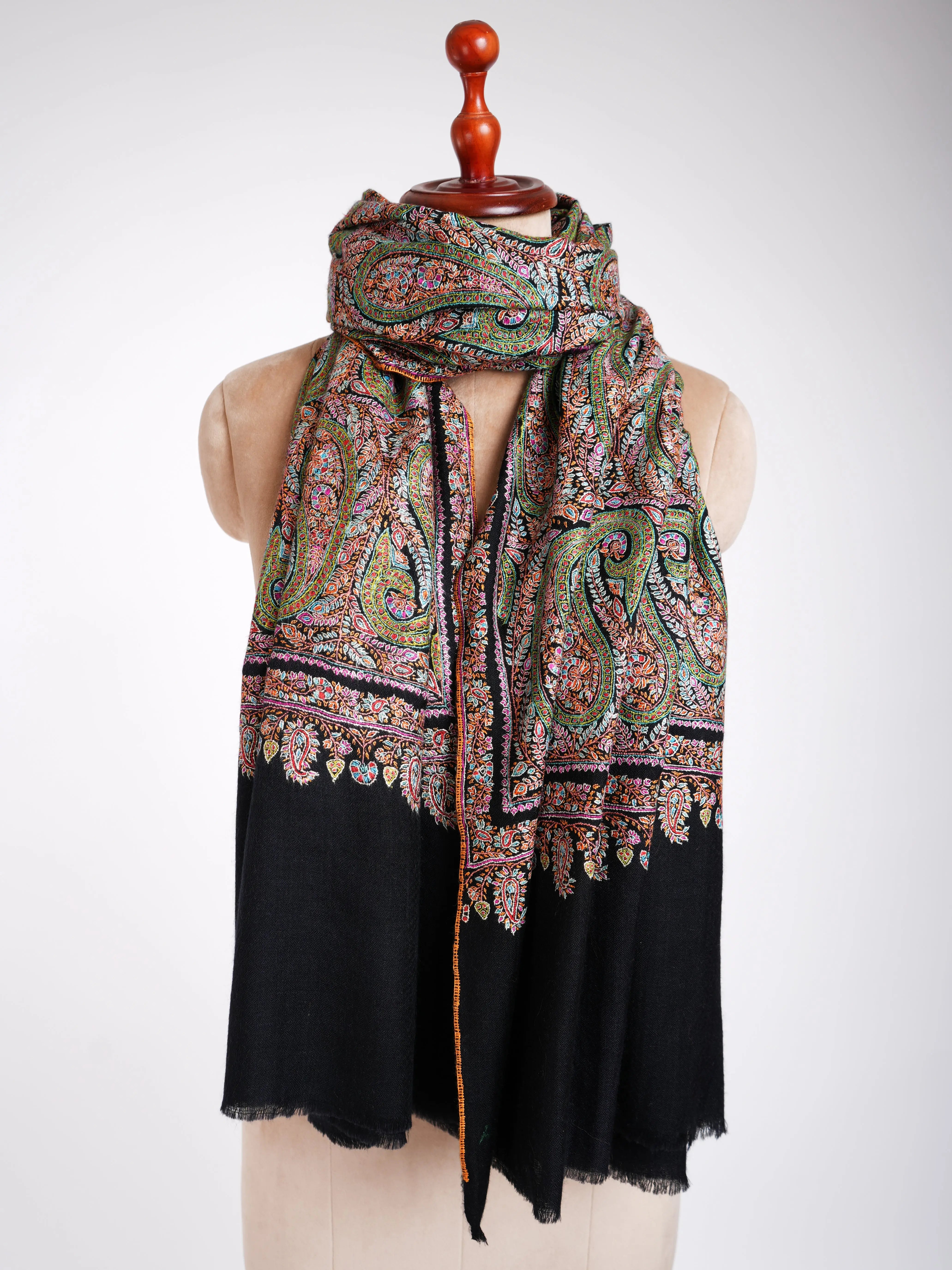 Sozni Hand Embroidery Kashmiri Pashmina Shawl Black Shahkaar