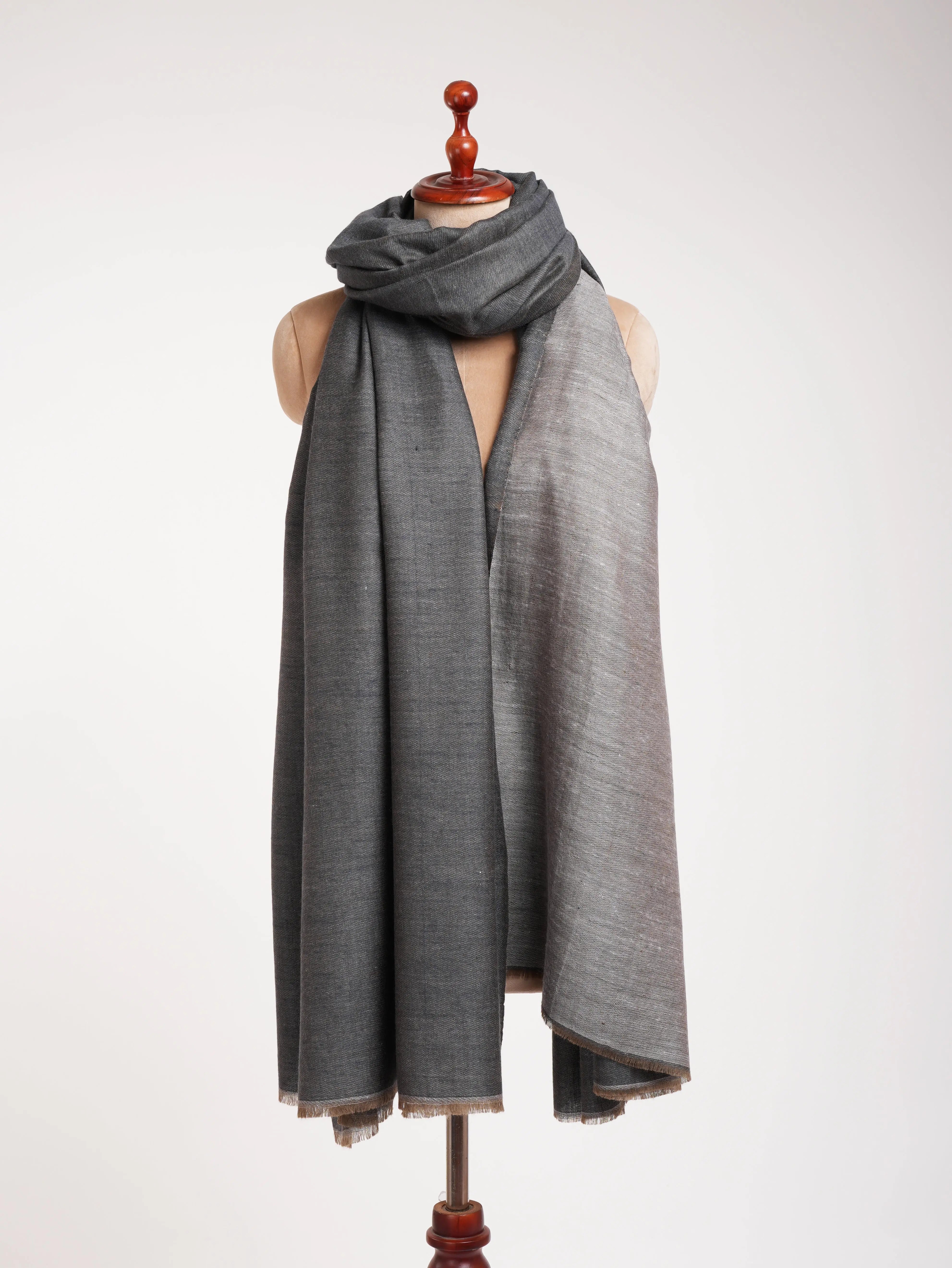 Steel Grey and Ivory Dorukha Oversized Pashmina Shawl Shahkaar