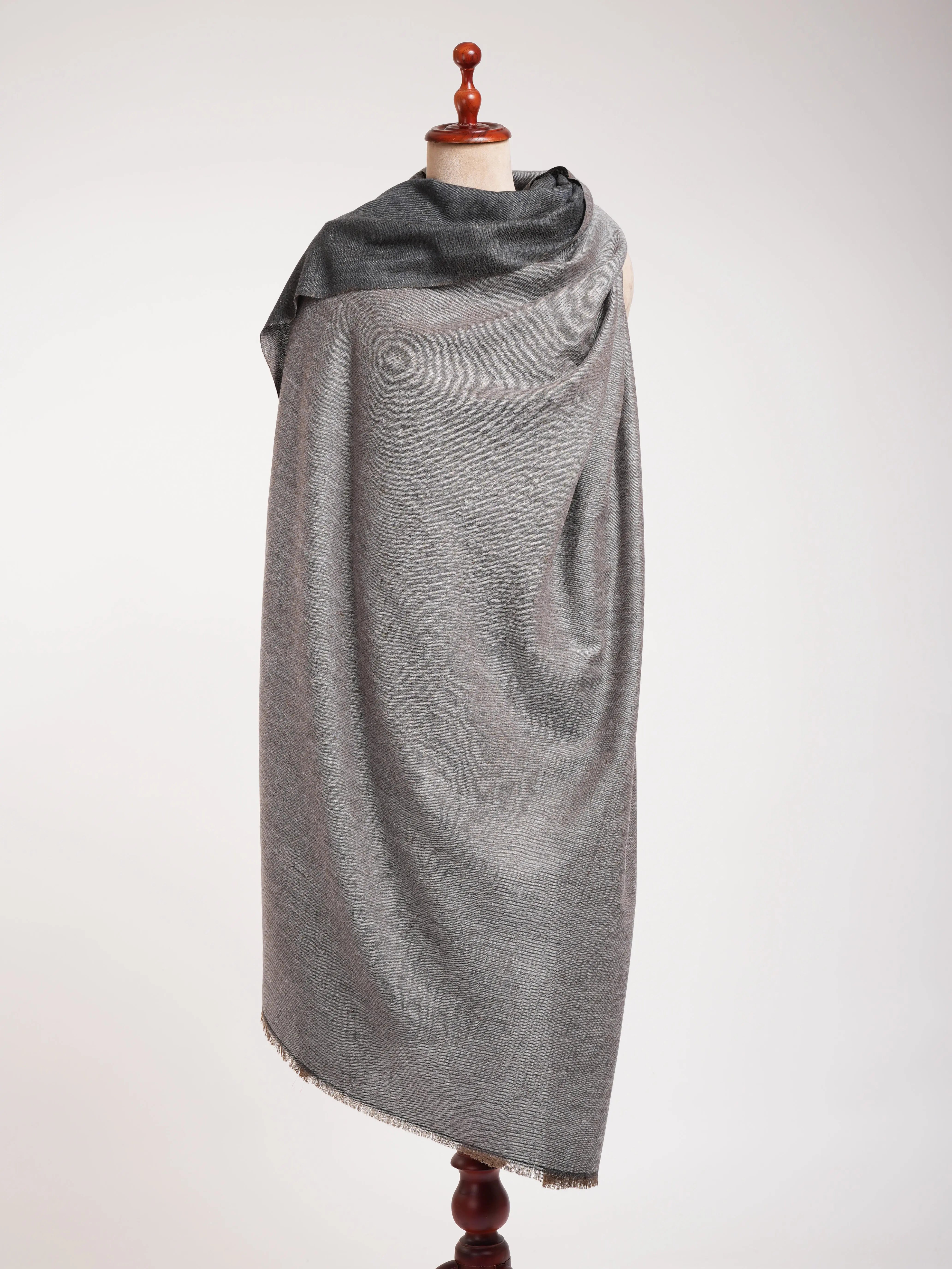 Steel Grey and Ivory Dorukha Oversized Pashmina Shawl Shahkaar