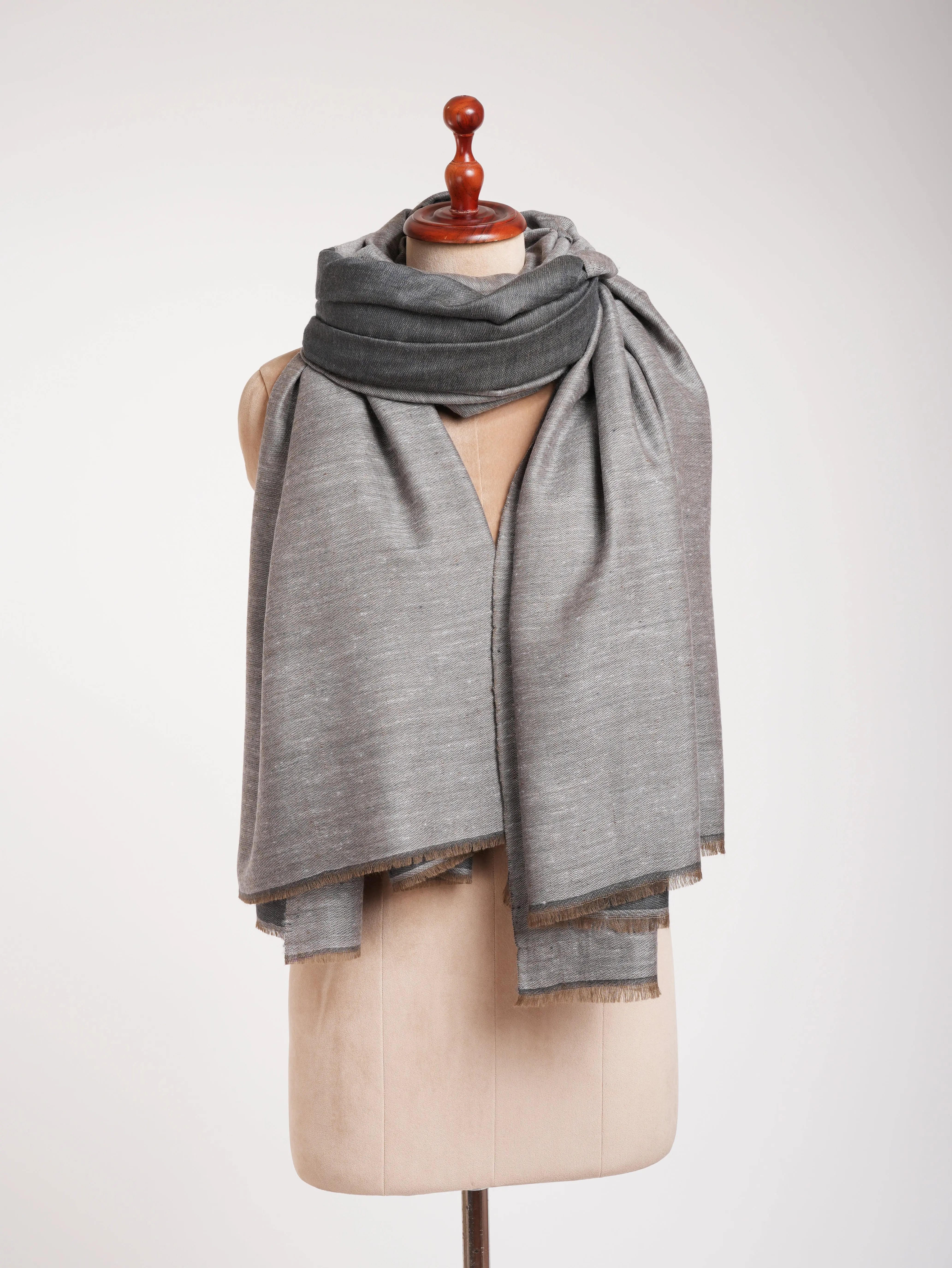 Steel Grey and Ivory Dorukha Oversized Pashmina Shawl Shahkaar