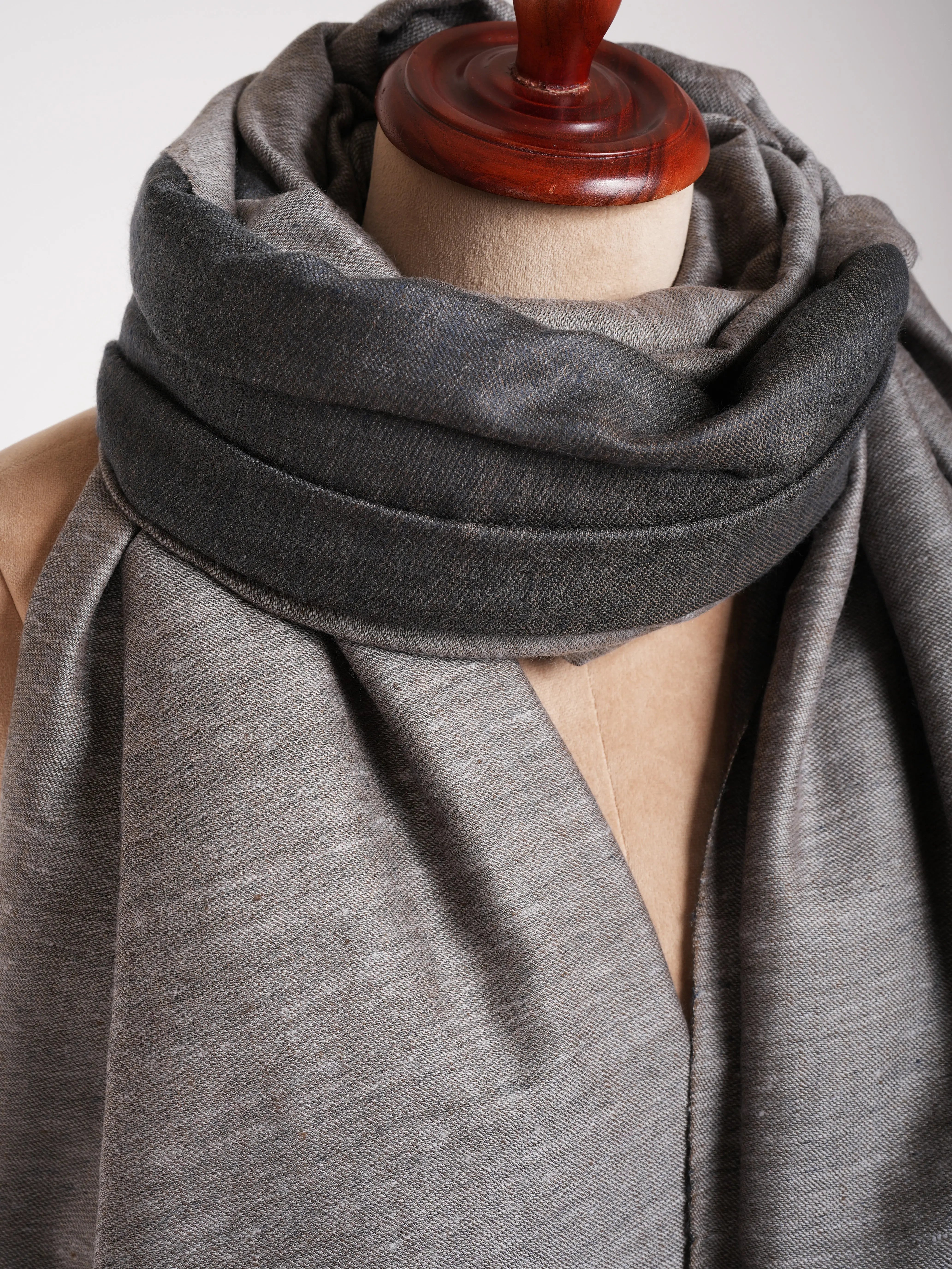 Steel Grey and Ivory Dorukha Oversized Pashmina Shawl Shahkaar
