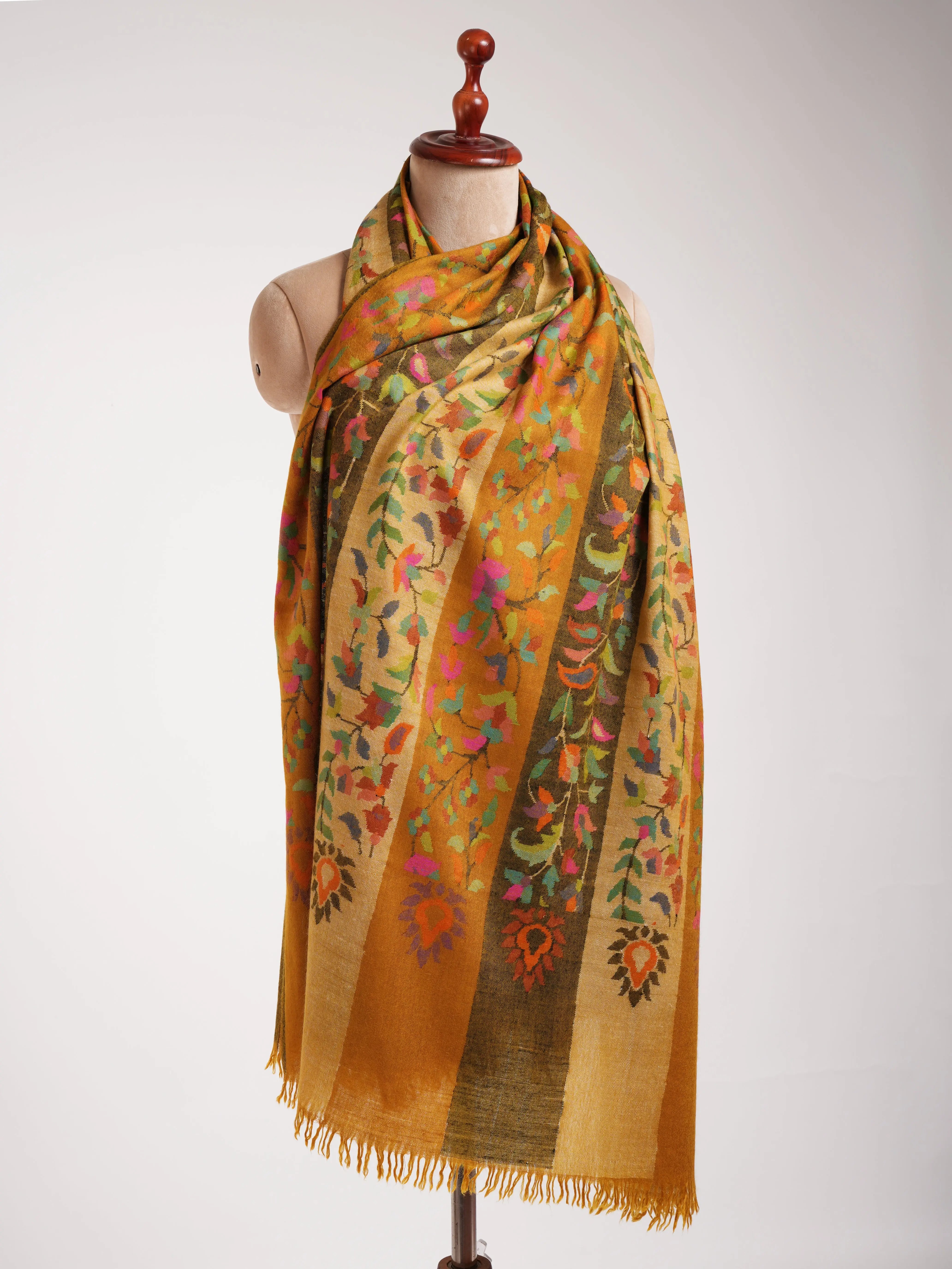 Stripes Handmade Kashmiri Kani Pashmina Jamavar Shawl Shahkaar