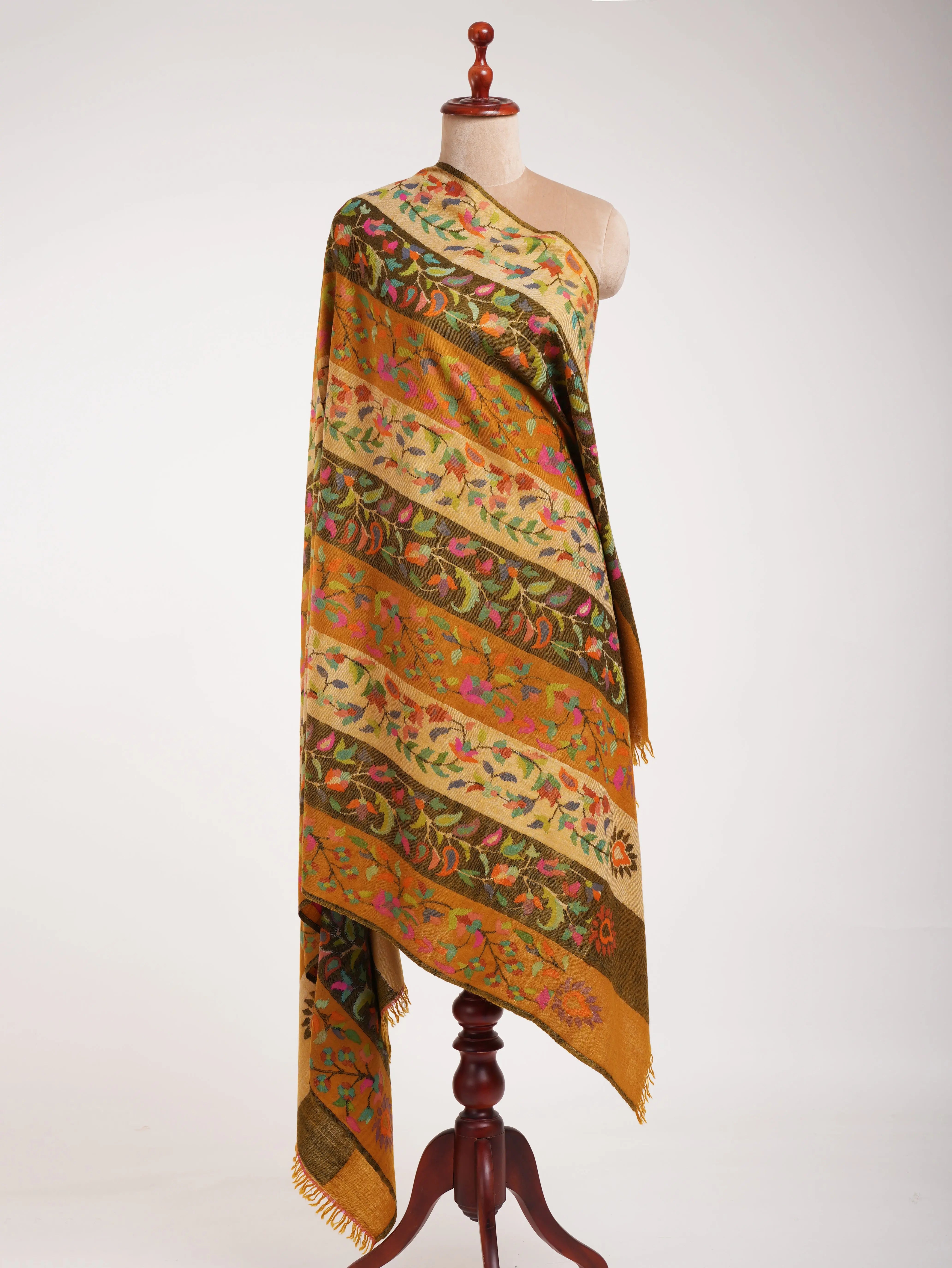 Stripes Handmade Kashmiri Kani Pashmina Jamavar Shawl Shahkaar