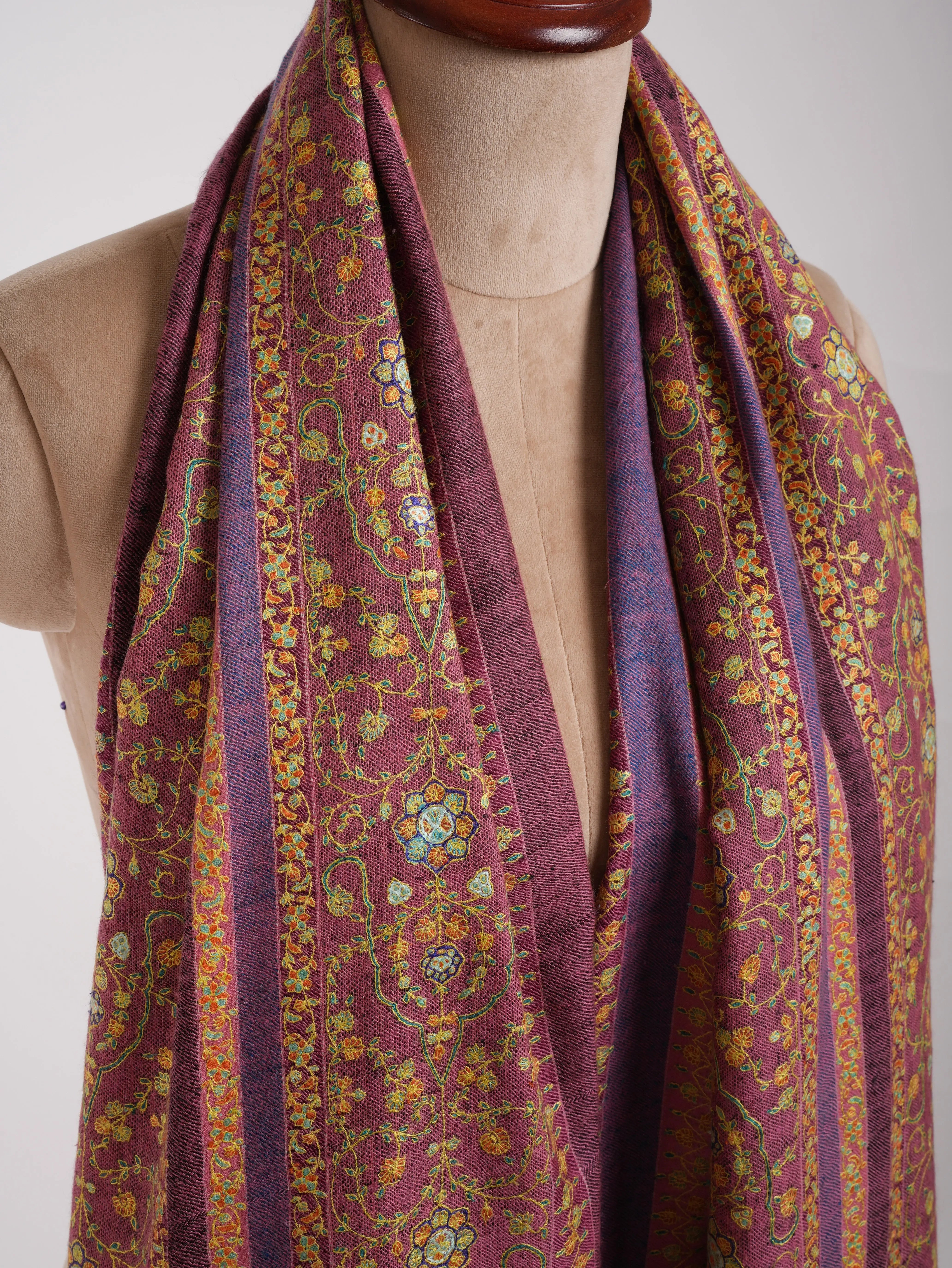 Stripes Handwork Kashmiri Pashmina Shawl Shahkaar
