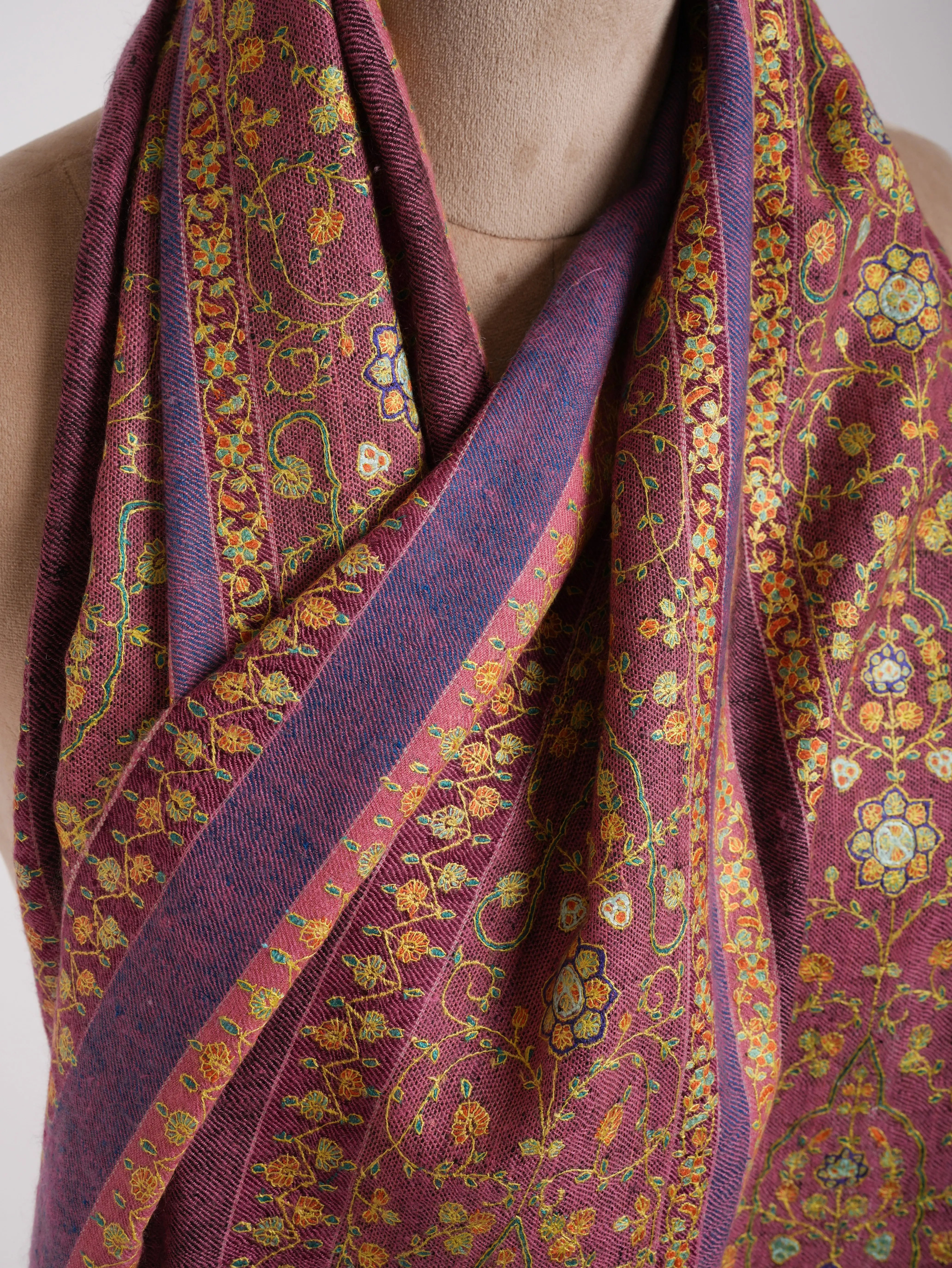 Stripes Handwork Kashmiri Pashmina Shawl Shahkaar