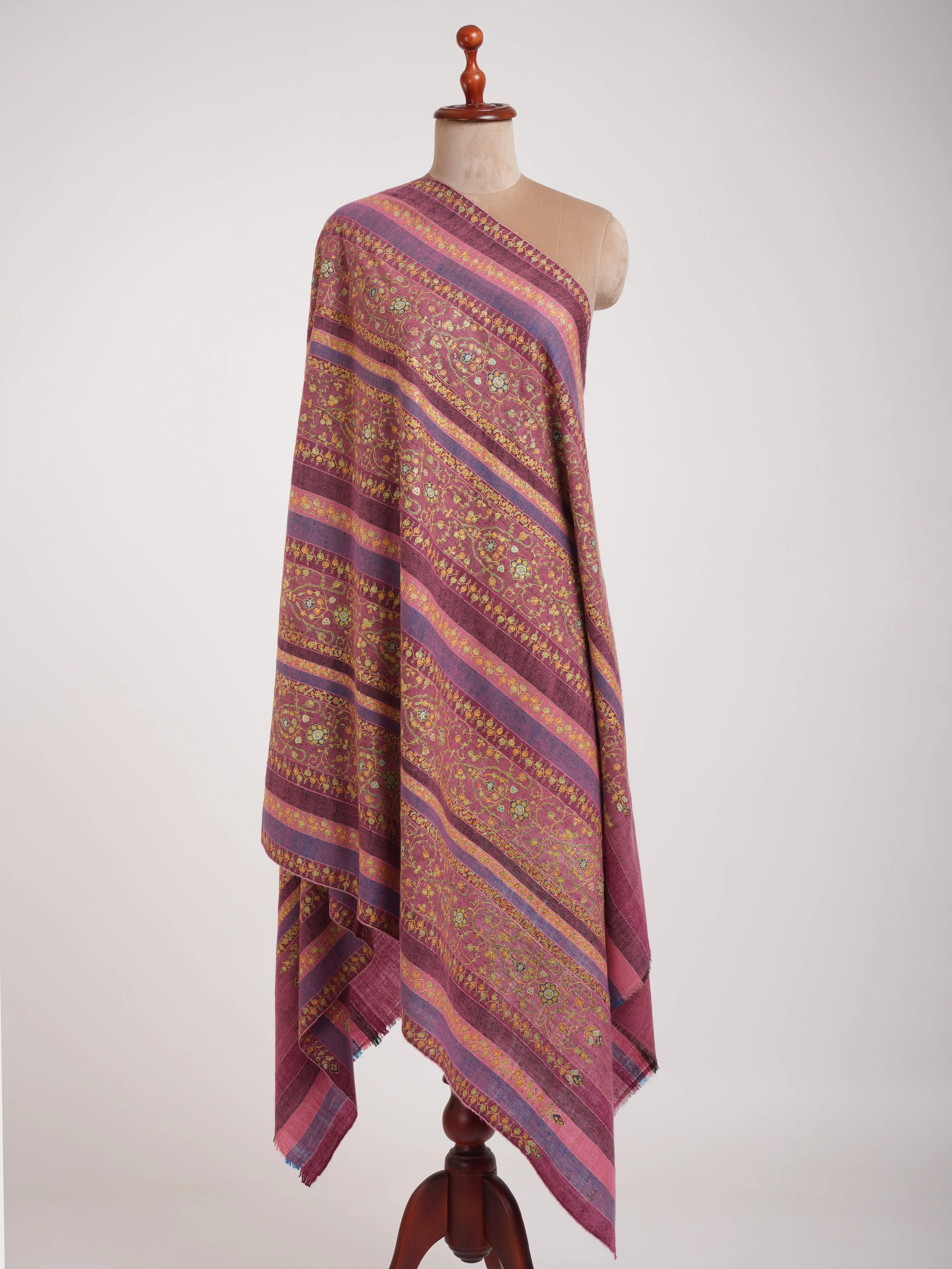 Stripes Handwork Kashmiri Pashmina Shawl Shahkaar