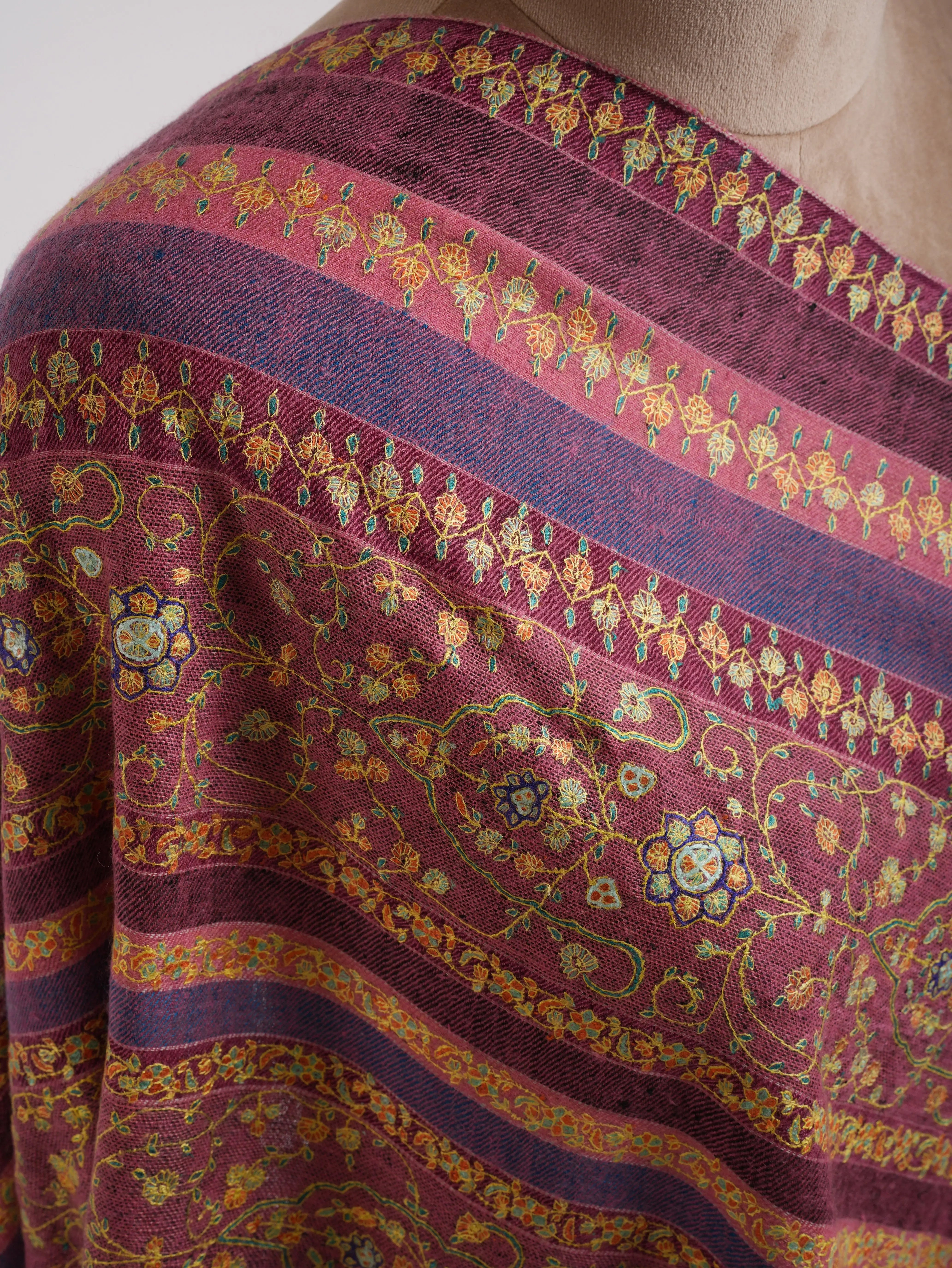 Stripes Handwork Kashmiri Pashmina Shawl Shahkaar