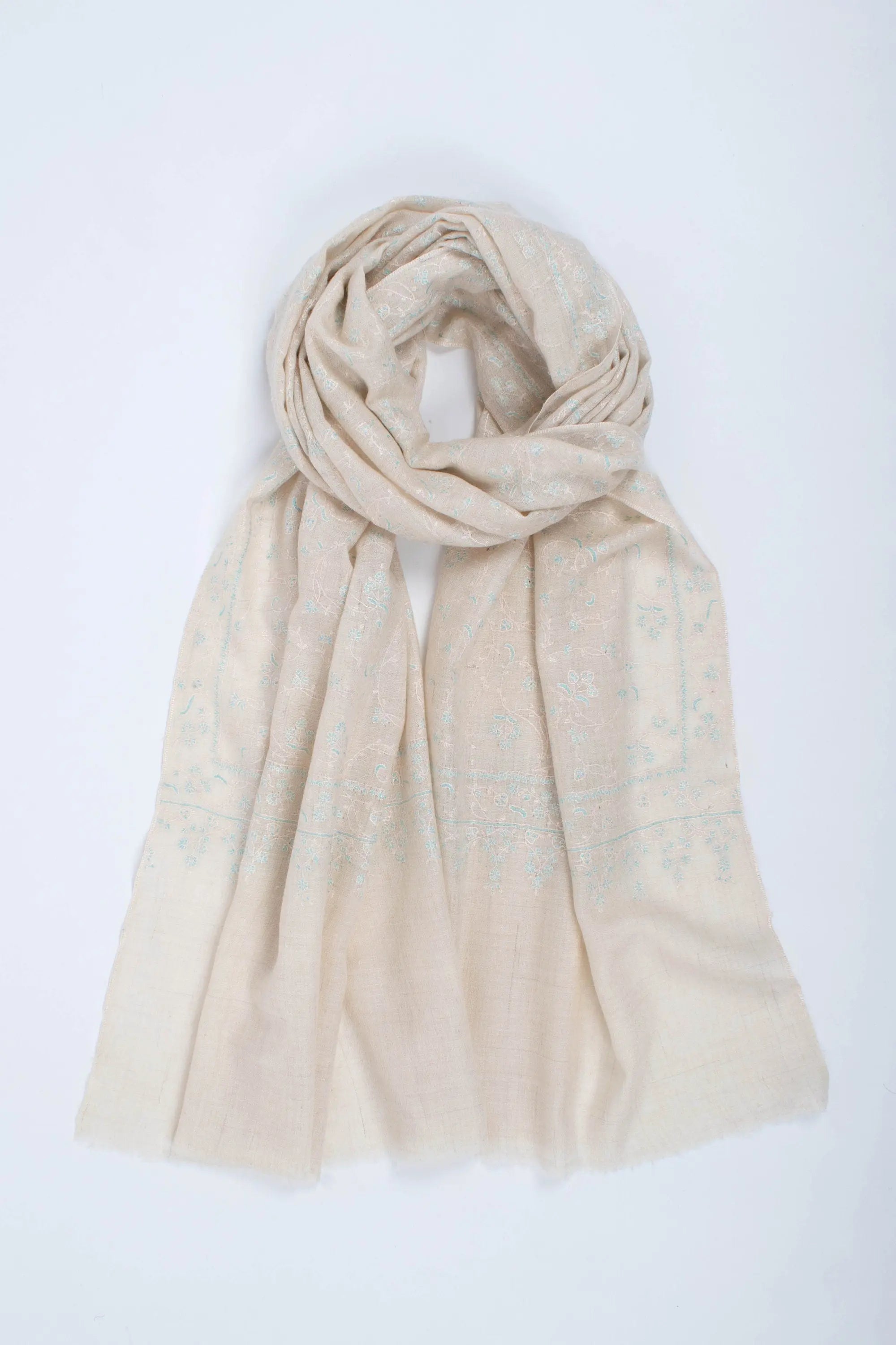 Super Soft Pashminas, Needlework Embroideries, Kashmiri Shawls, Autumn Wraps, Ivory Scarf, Corporate Gifts, 28x80" - MADURAI Shahkaar