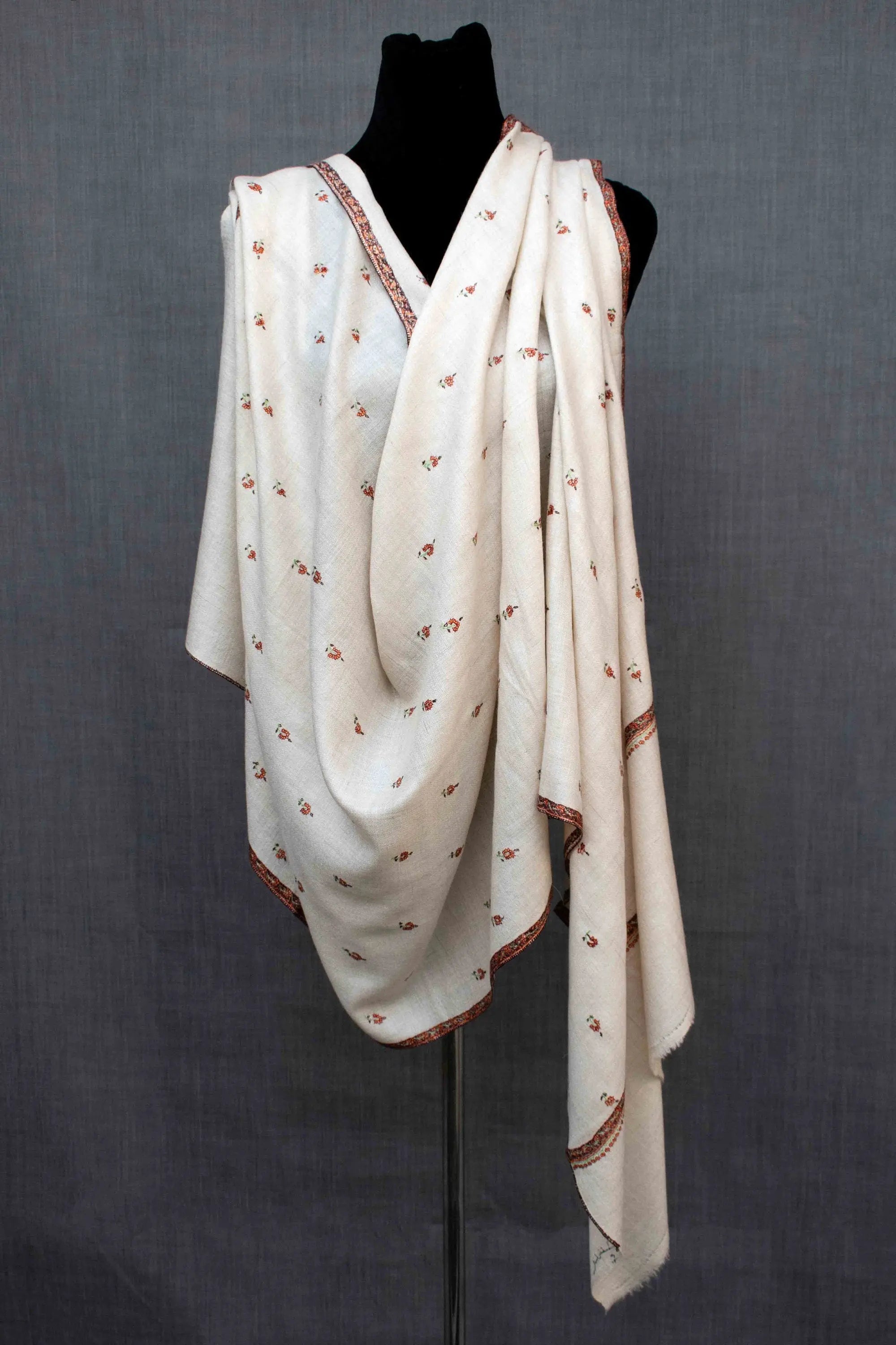 THE GREAT WINTERSALE Gulshan Buti Daar Kashmiri Scarf, Hand Embroidery, Hand Woven Pashmina Shahkaar
