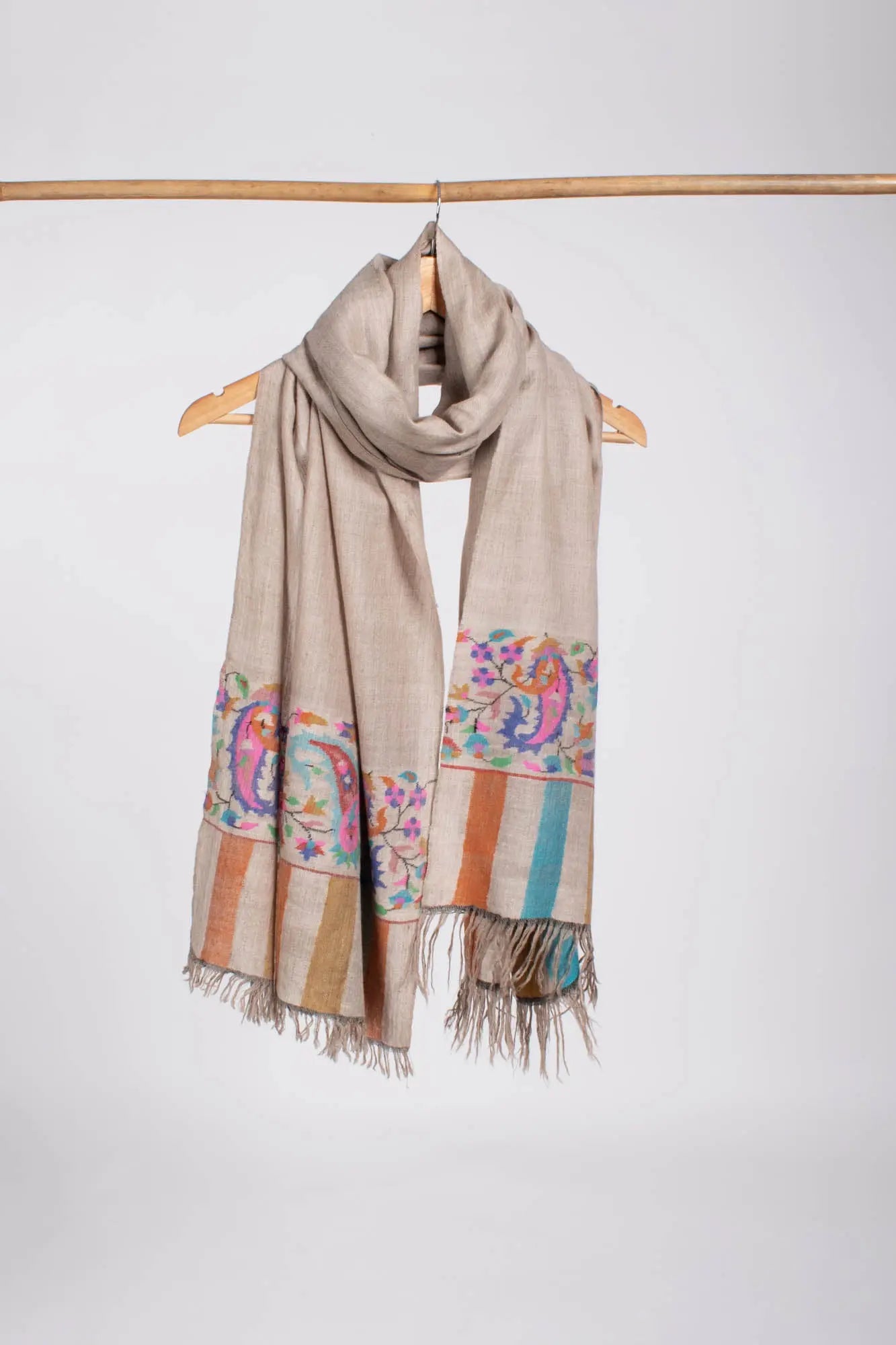 Taupe Color Kani Pashmina Shawl - TUSCUMBIA Shahkaar
