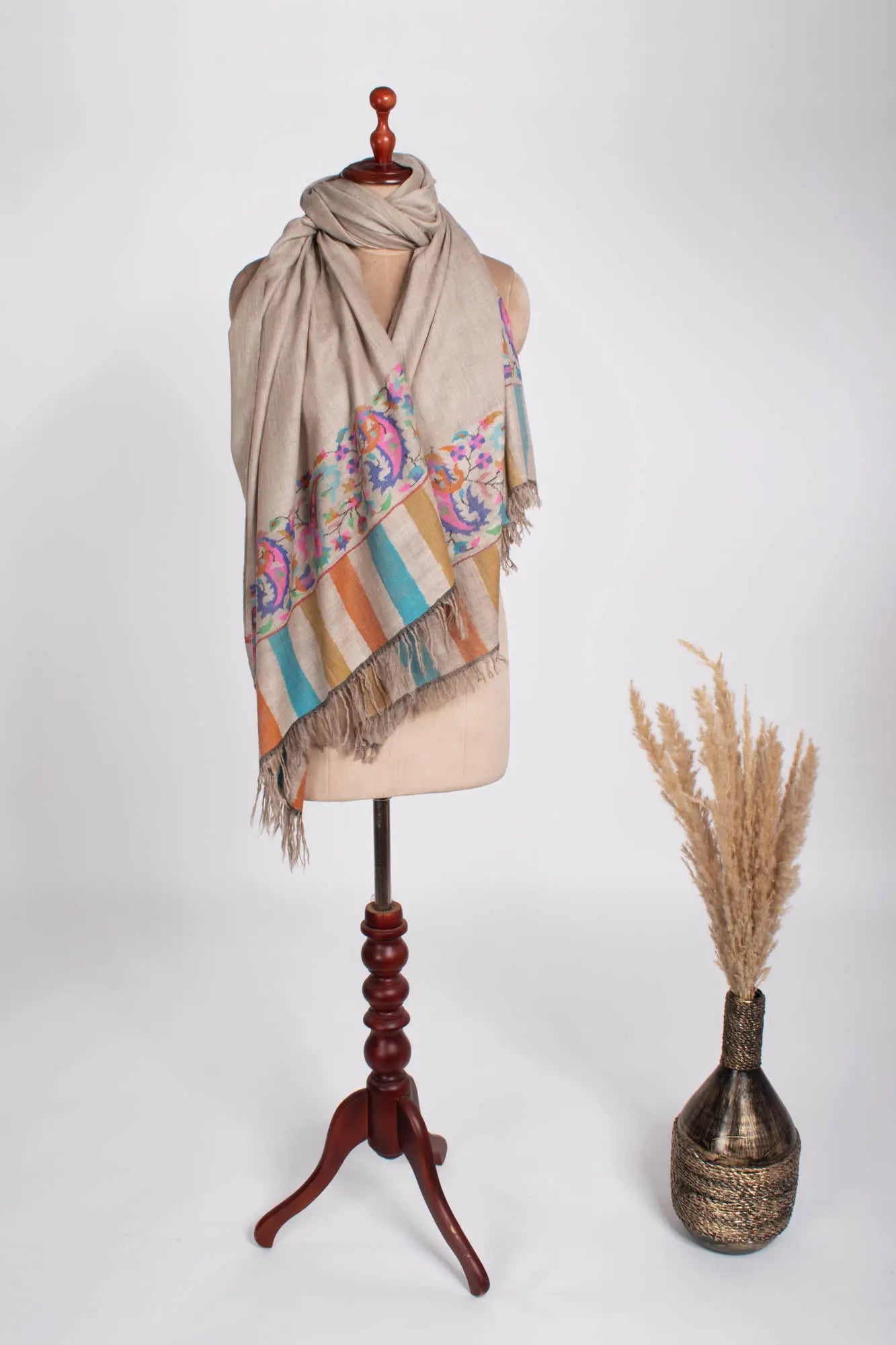 Taupe Color Kani Pashmina Shawl - TUSCUMBIA Shahkaar