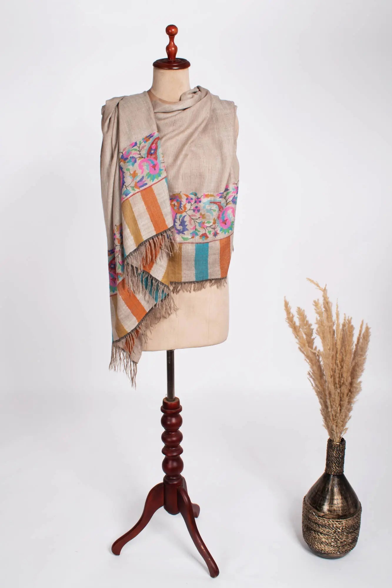 Taupe Color Kani Pashmina Shawl - TUSCUMBIA Shahkaar