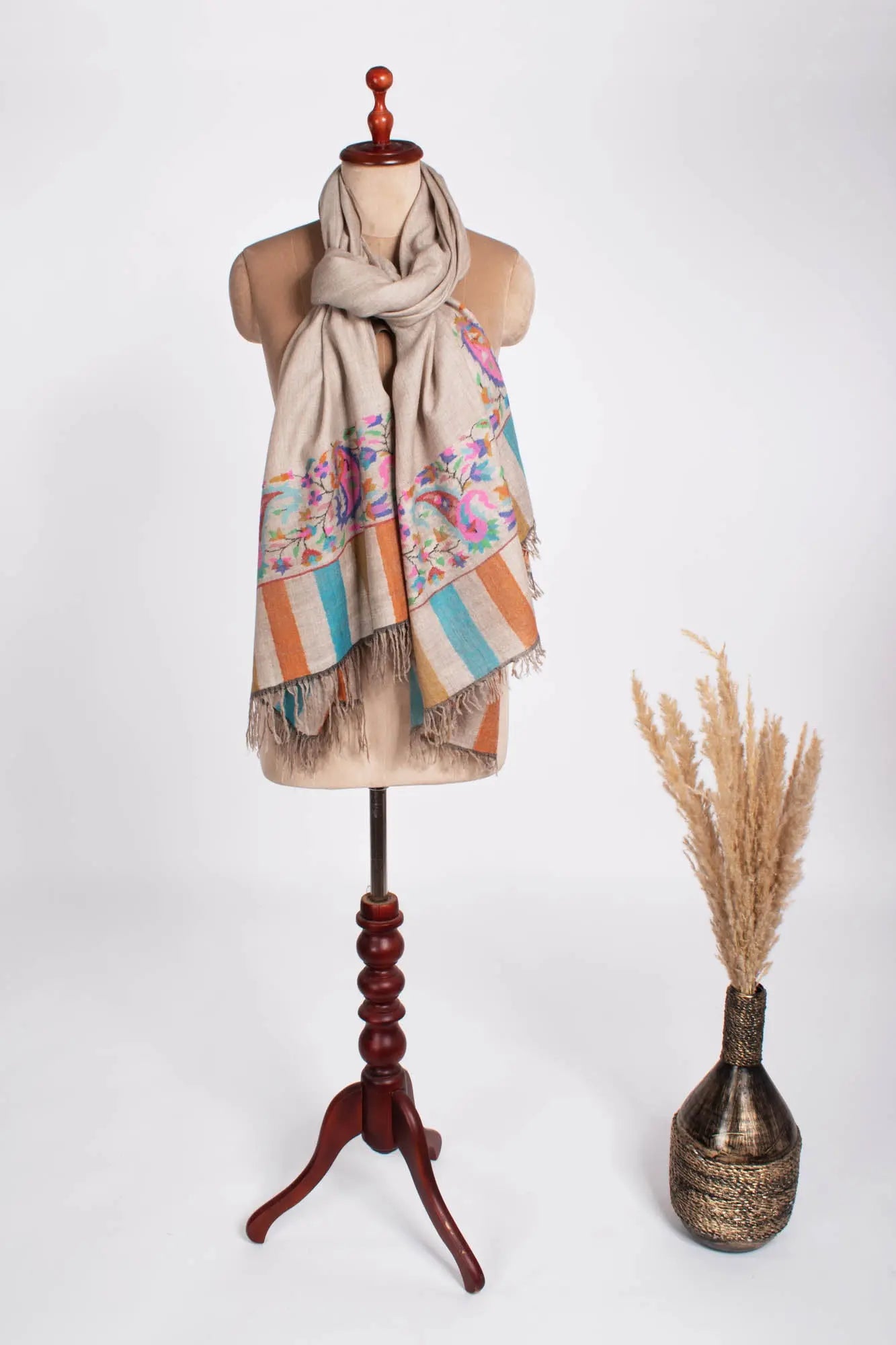 Taupe Color Kani Pashmina Shawl - TUSCUMBIA Shahkaar
