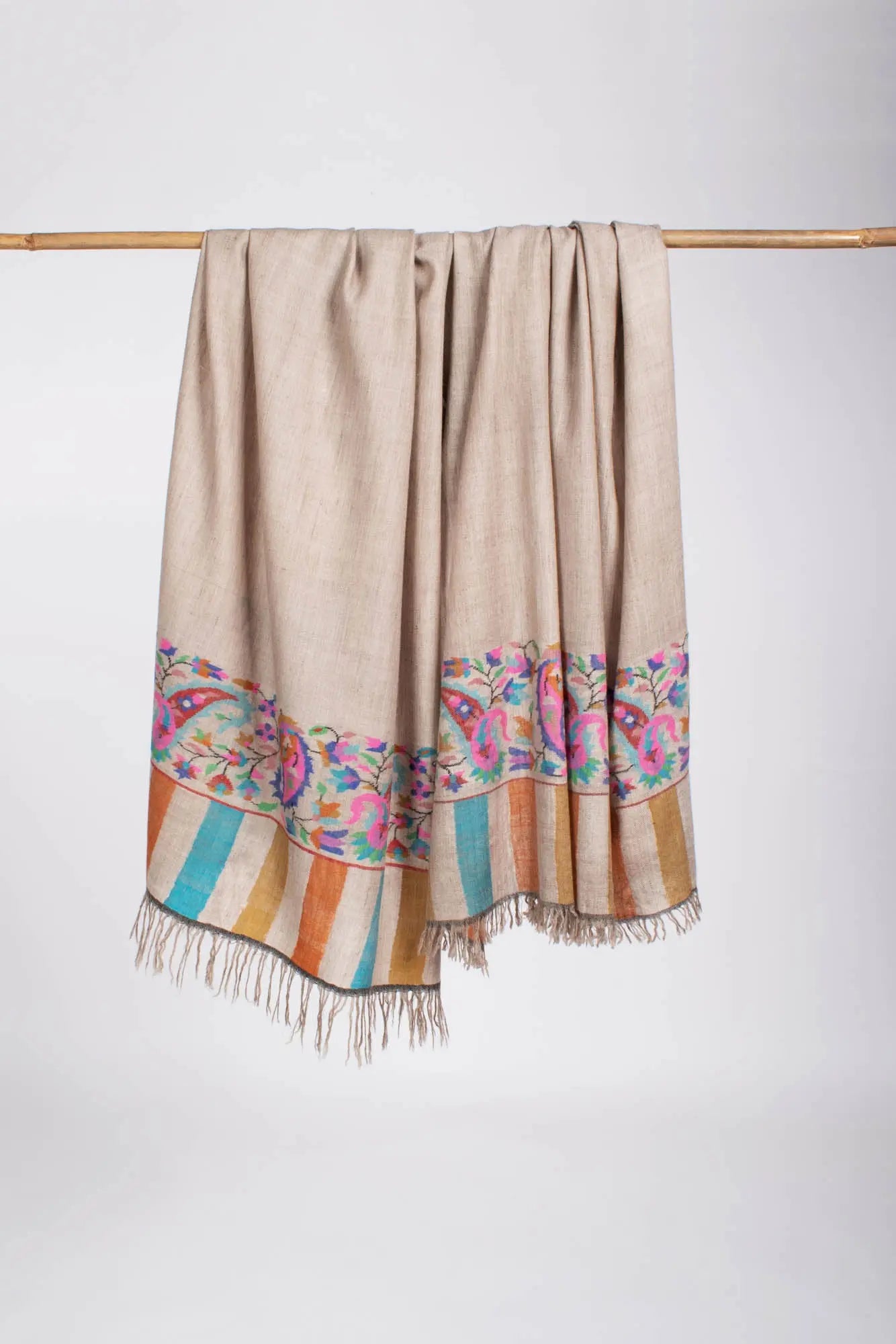 Taupe Color Kani Pashmina Shawl - TUSCUMBIA Shahkaar