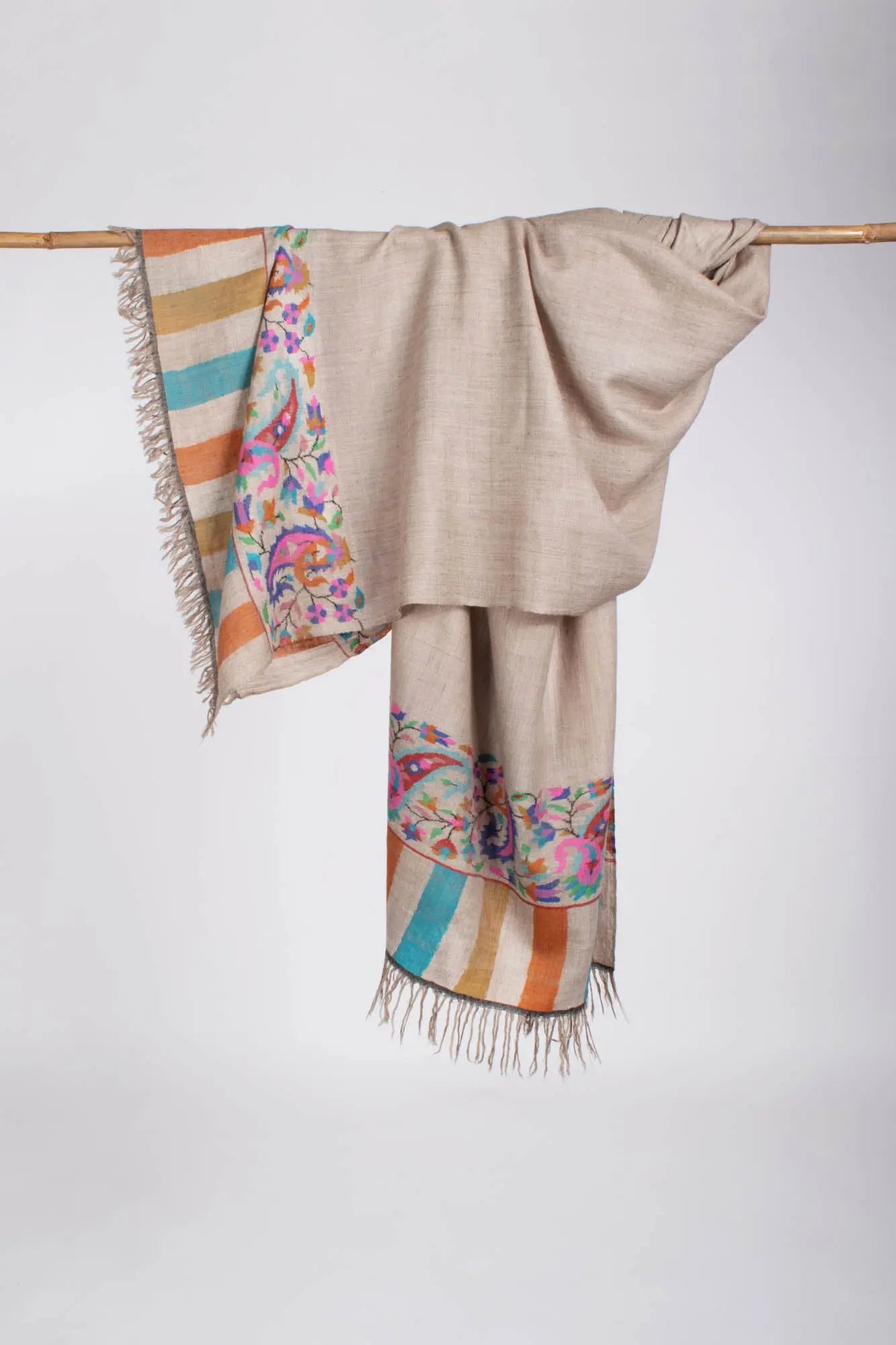 Taupe Color Kani Pashmina Shawl - TUSCUMBIA Shahkaar