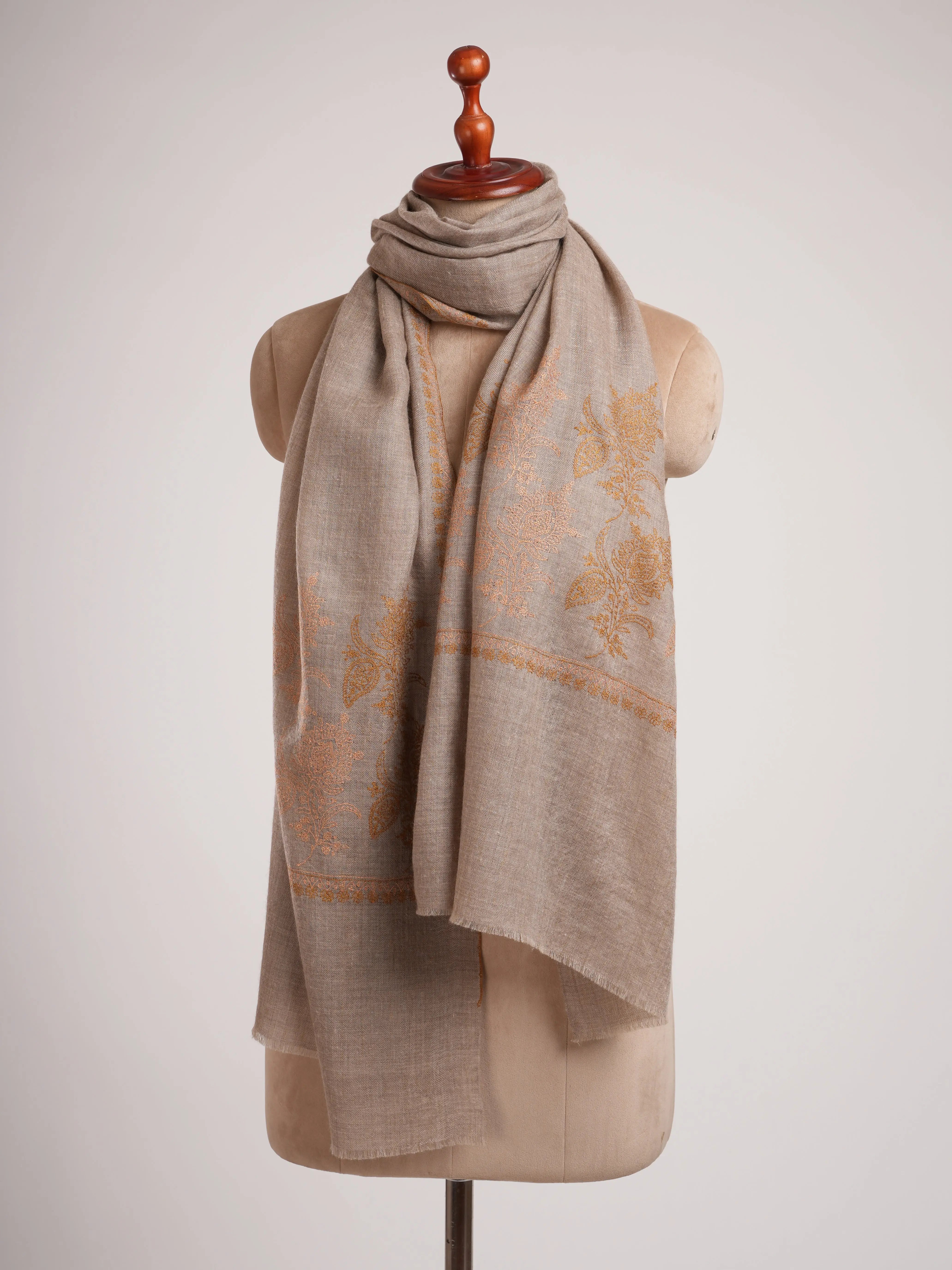 Taupe Palla Needlework Featherlight Cashmere Wrap Shahkaar