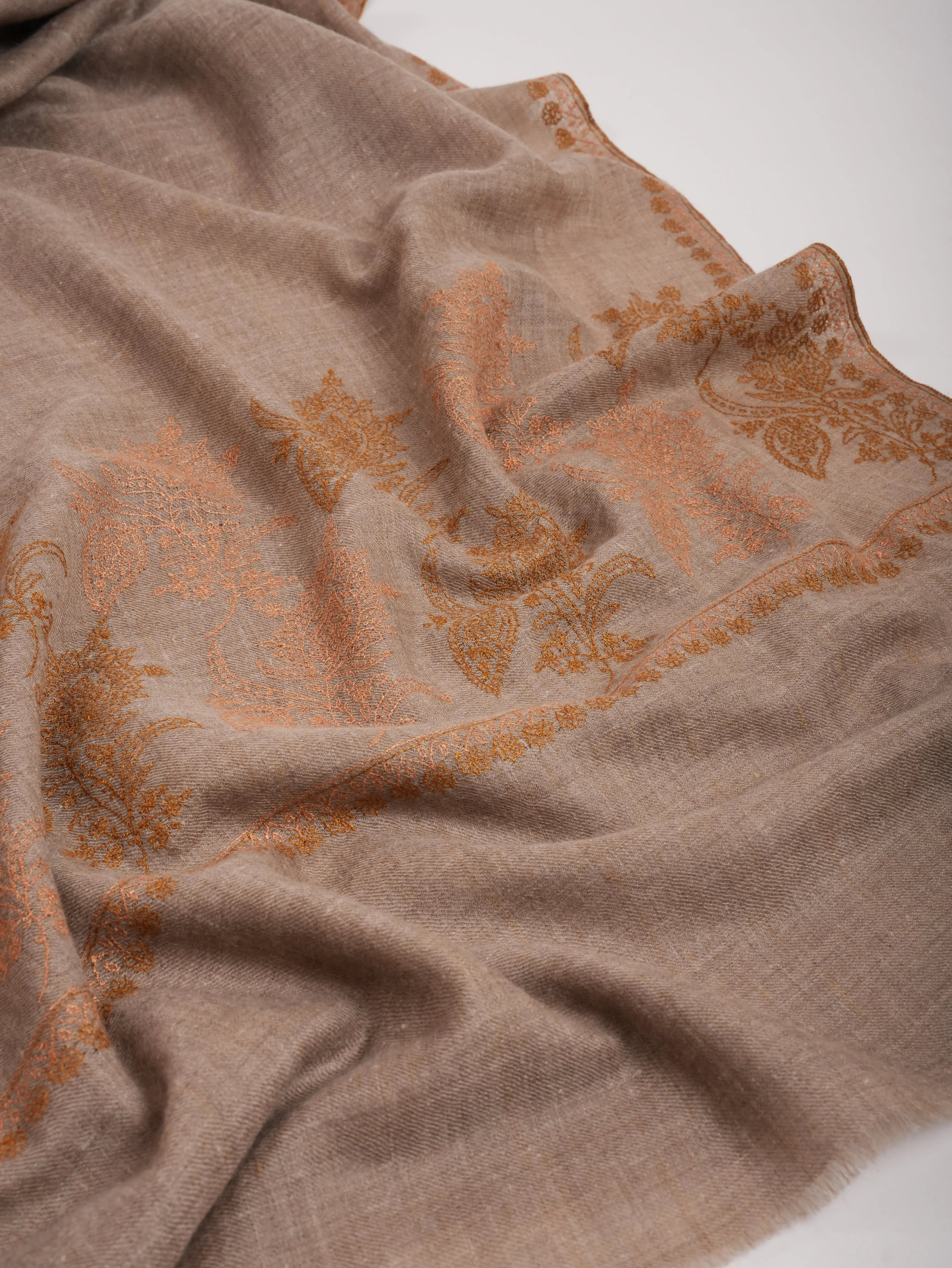 Taupe Palla Needlework Featherlight Cashmere Wrap Shahkaar