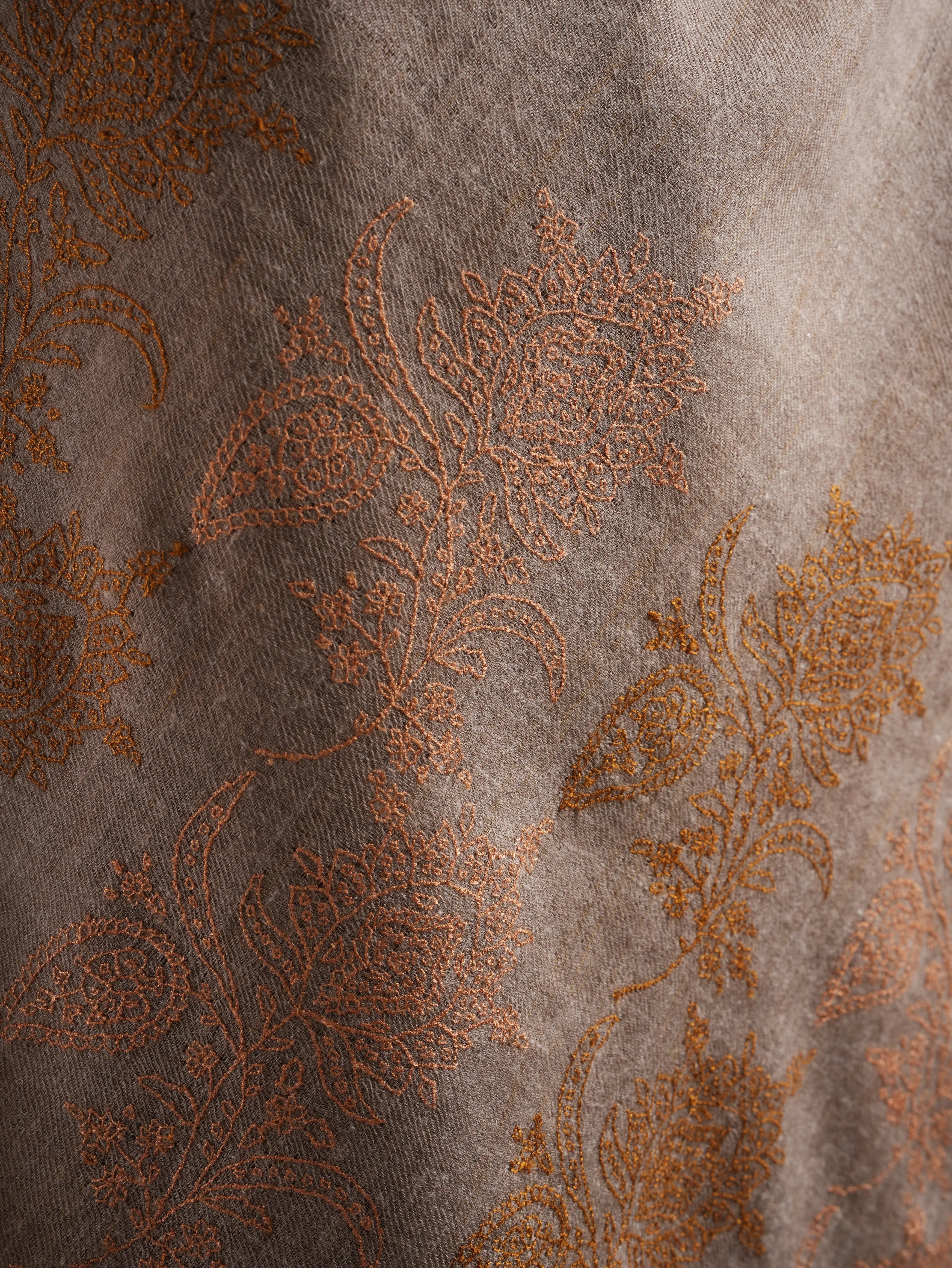 Taupe Palla Needlework Featherlight Cashmere Wrap Shahkaar